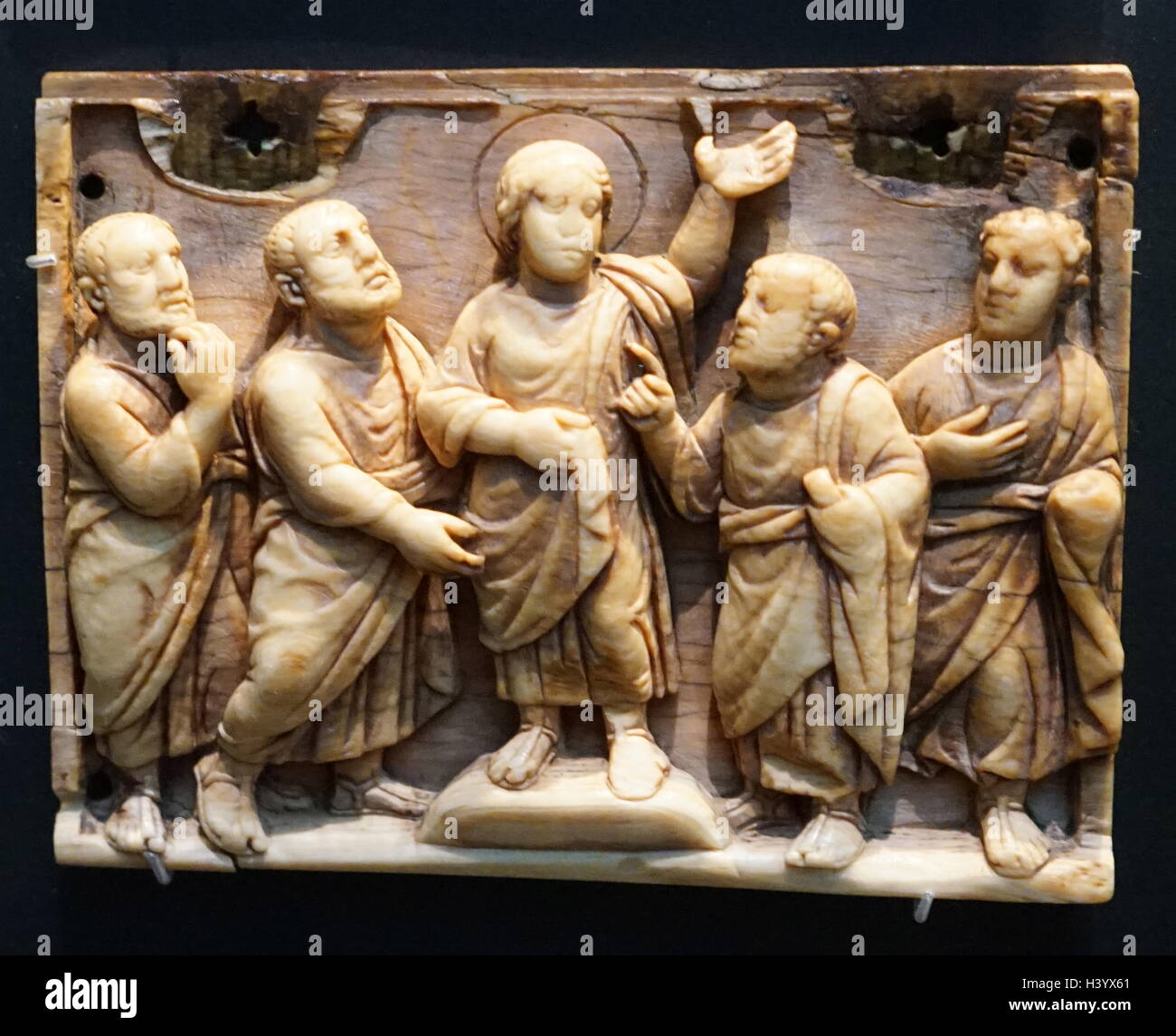 Coffret d'Ivoire panneaux représentant événements autour de la mort de Christ. En date du 5ème siècle Banque D'Images