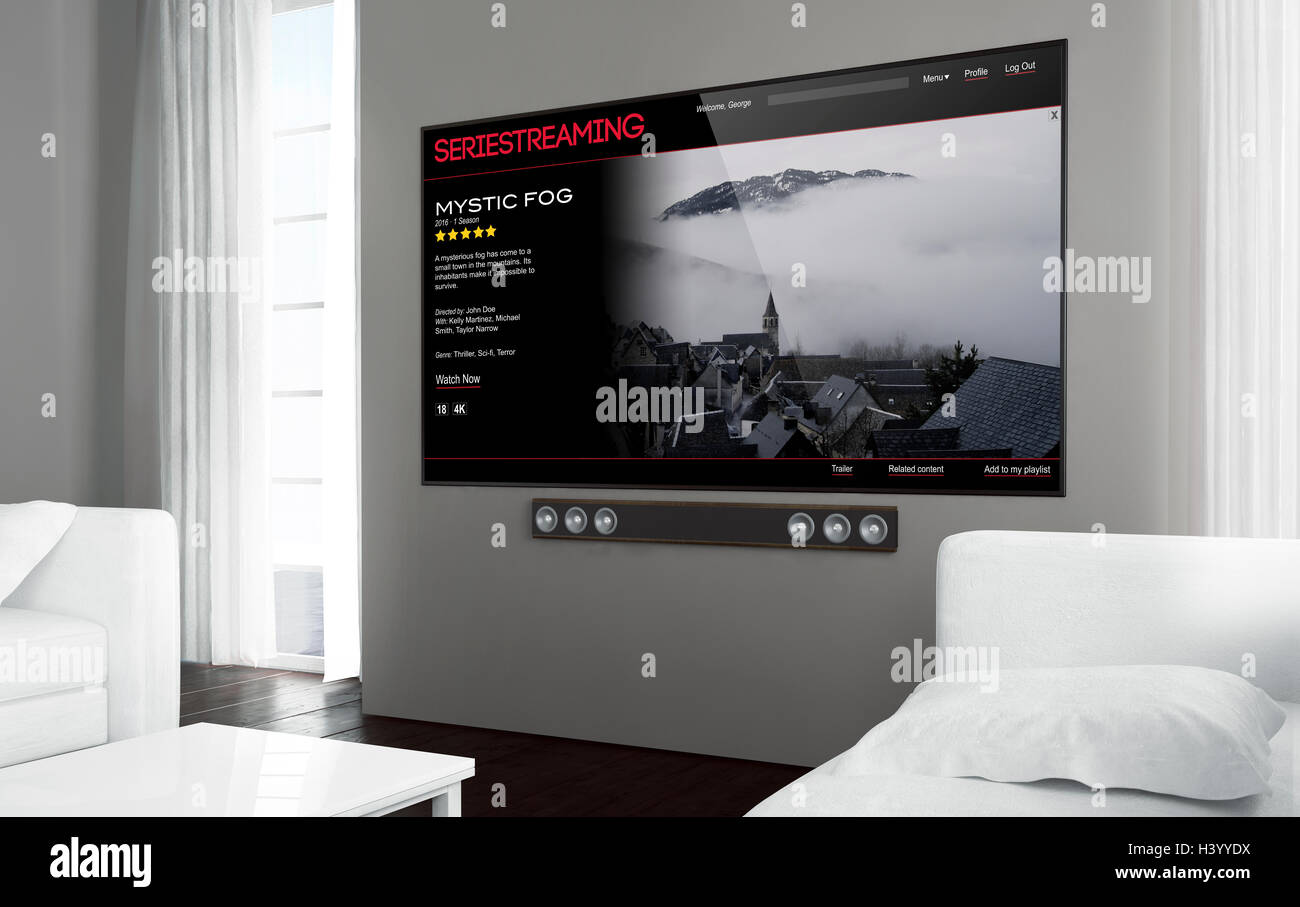 Smart TV grand écran au salon avec app streaming série à l'écran. Le rendu  3d Photo Stock - Alamy
