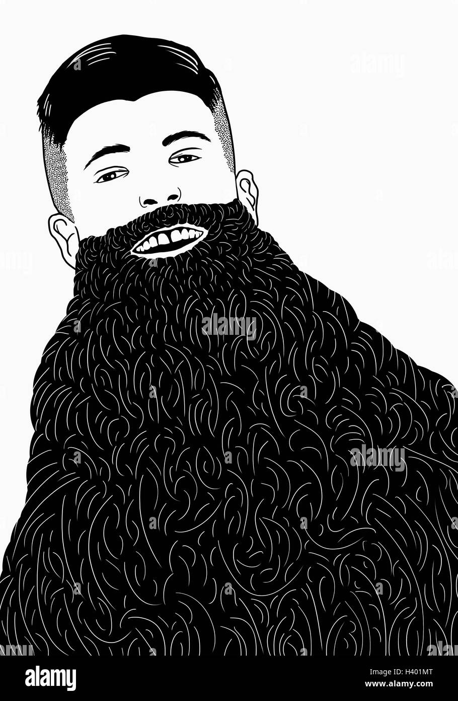 Illustration de l'homme à la longue barbe contre fond blanc Banque D'Images