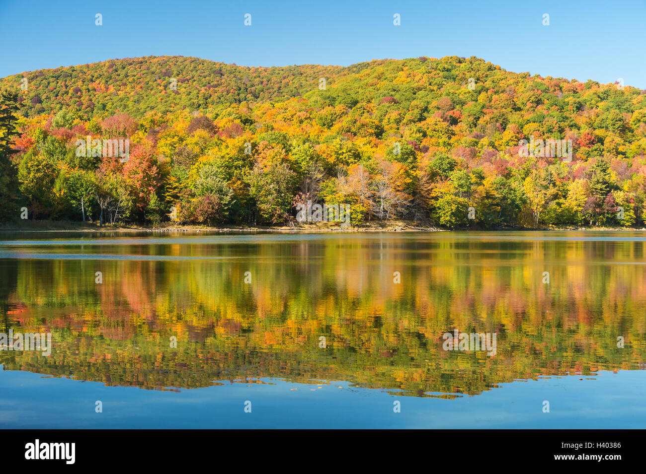 Le lac Hertel, au Québec, au Canada, aux couleurs de l'automne Banque D'Images