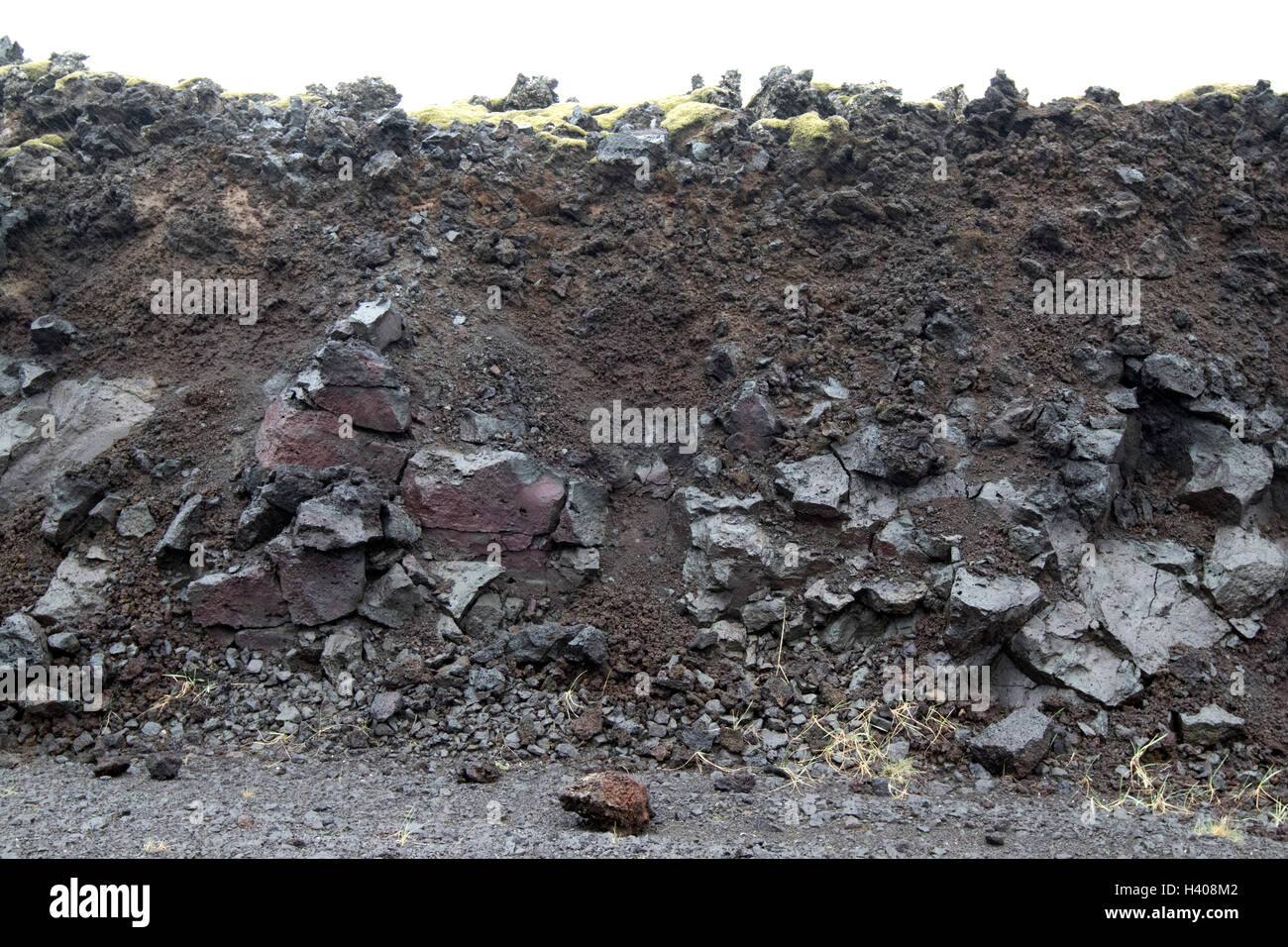 Section transversale d'écoulement de lave en Islande Banque D'Images