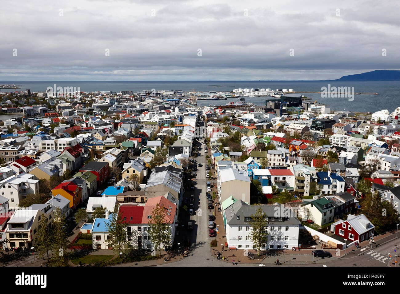 Vue aérienne sur la vieille ville et de la ville de Reykjavik Islande Banque D'Images