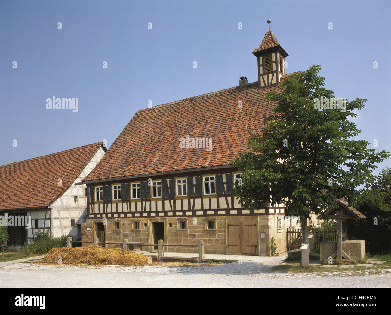 Allemagne, Bade-Wurtemberg, Wackershofen, Hohenloher Land ouvert, musée, ferme, Europe, pays Hohenloher, lieu, endroit, musée en plein air, bâtiment, architecture, des colombages, l'architecture à colombages, maison à colombages, ferme, d'immondices Banque D'Images