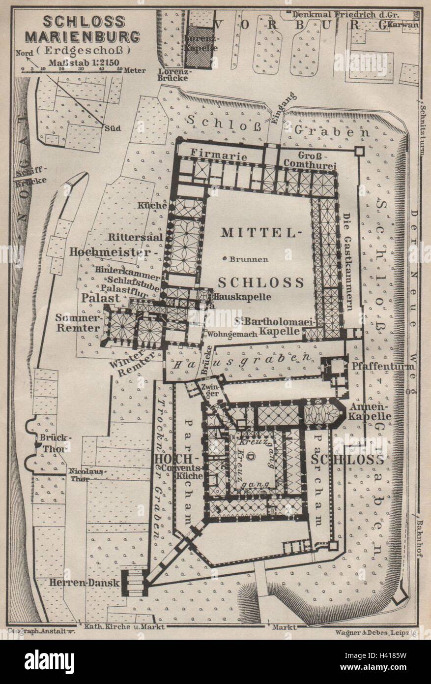 Le ZAMEK W MALBORKU. Ordensburg Marienburg. Château de Malbork plan. Pologne 1910 map Banque D'Images