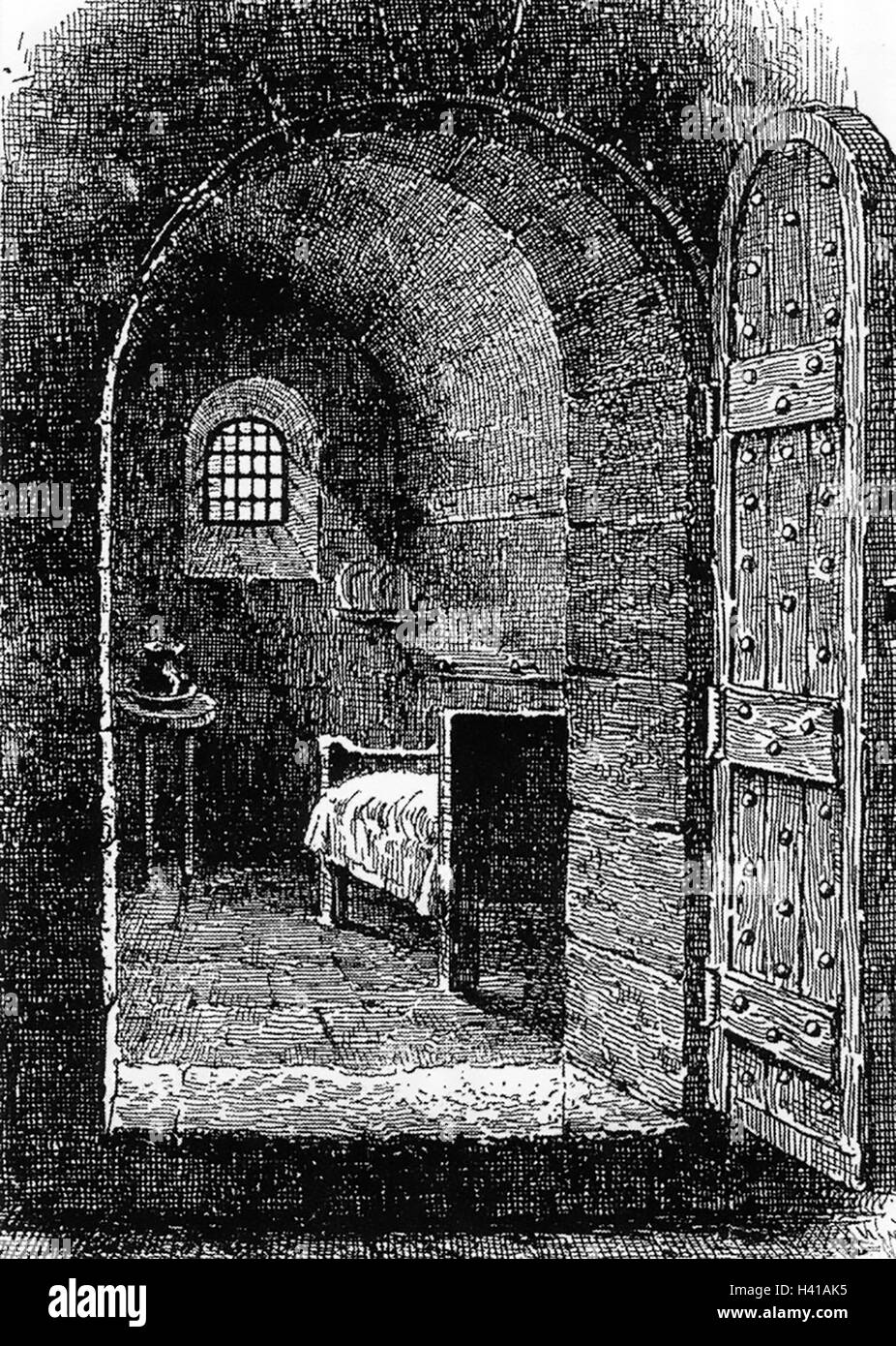 La prison de Newgate, Londres. La cellule a condamné sur la base d'une gravure dans le Illustrated London News du 29 décembre 1888. Banque D'Images