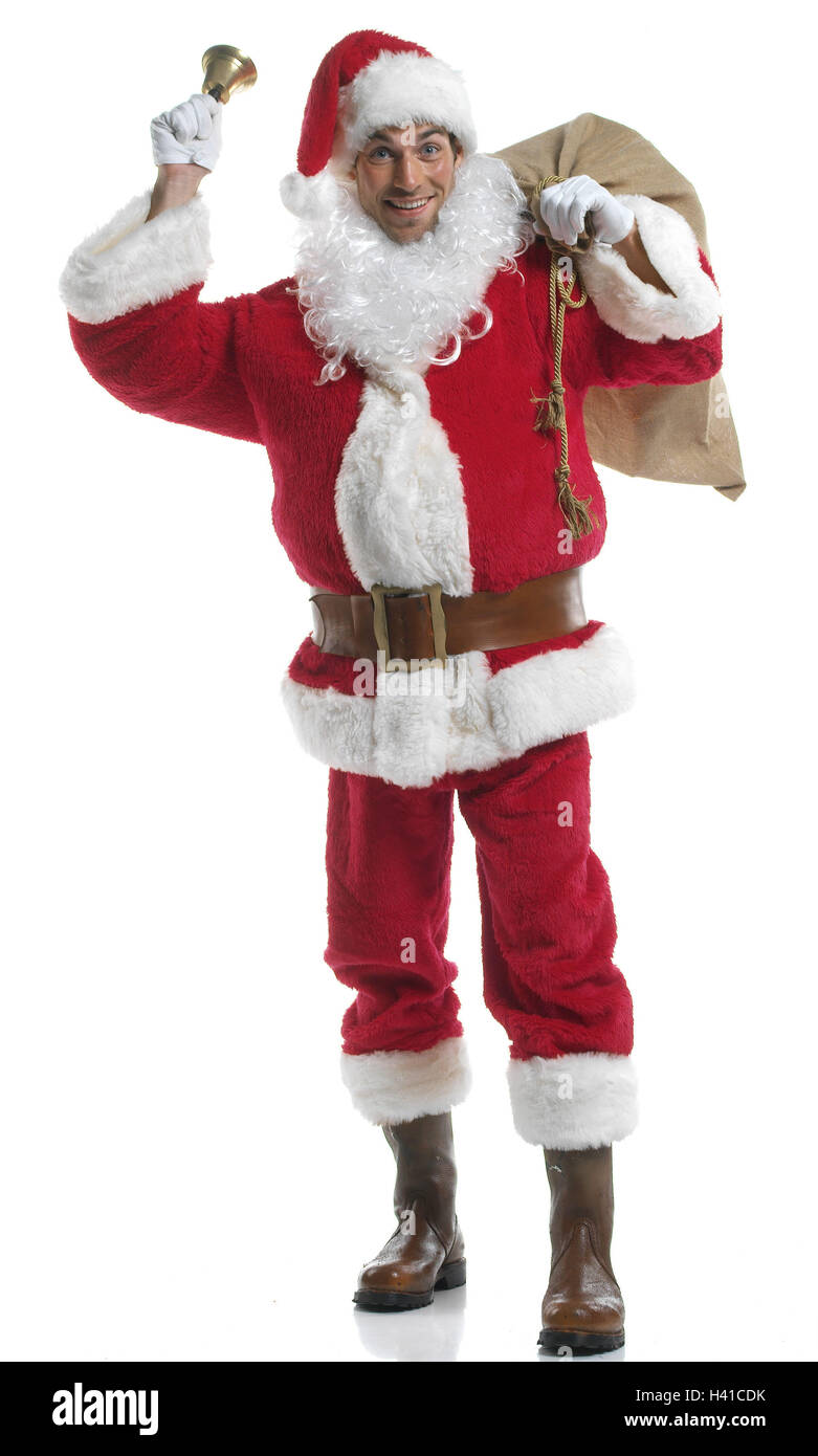 Noël, Santa, pochette, Bell, Noël yule marée, x-mas, l'homme, les jeunes, se dresse, annonce coiffures, cap, Santa's hat, a souligné, cap rouge, barbe, barbe, ivresse, doublure de costume, pour Noël, le costume de Père Noël, Père Noël, Santa Claus, anneau, anneau, peu Banque D'Images