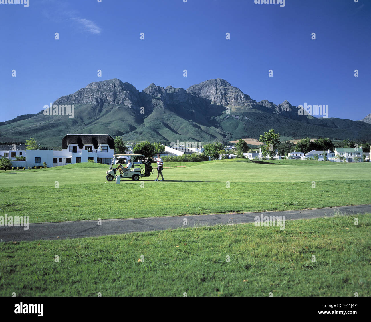 Au sud, l'Afrique, de la région du cap, Somerset West, d'Erinvale golf club, golf, l'Afrique, à l'ouest le cap, Western Cape, Cape Town, région de golf, Golf, Golf, Golf, transport, électrique, golf, sport sport de plein air, loisirs, hobby Banque D'Images