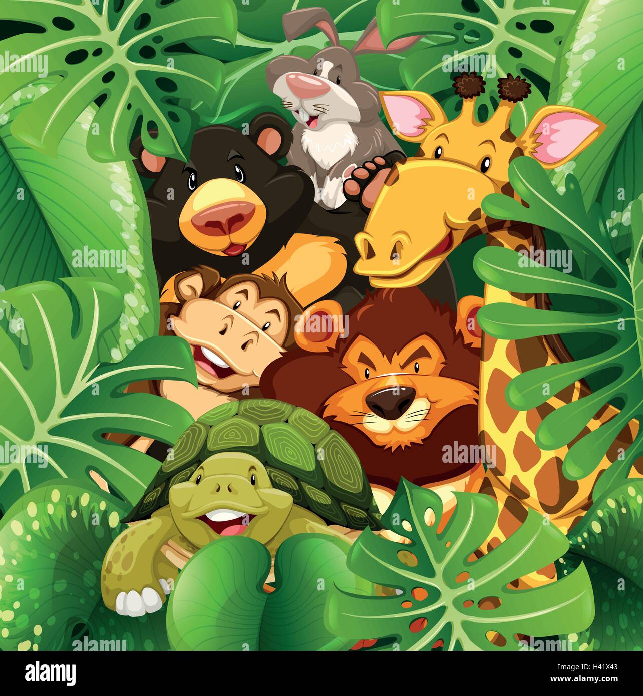 De nombreux types d'animaux dans la brousse illustration Illustration de Vecteur