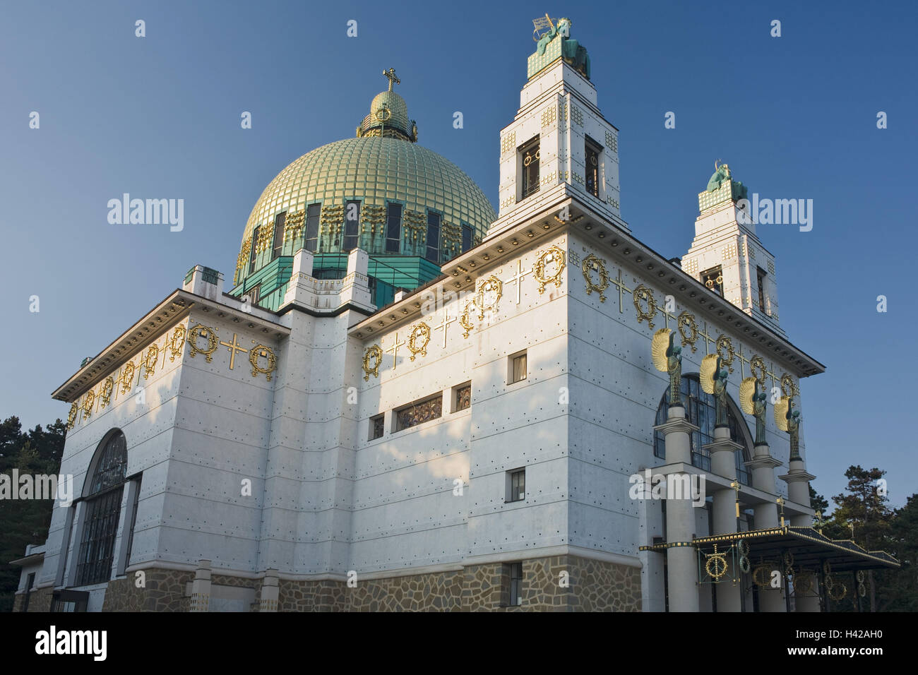 L'Autriche, Vienne, verger, église à la cour en pierre, Otto Wagner, l'art nouveau viennois, Banque D'Images