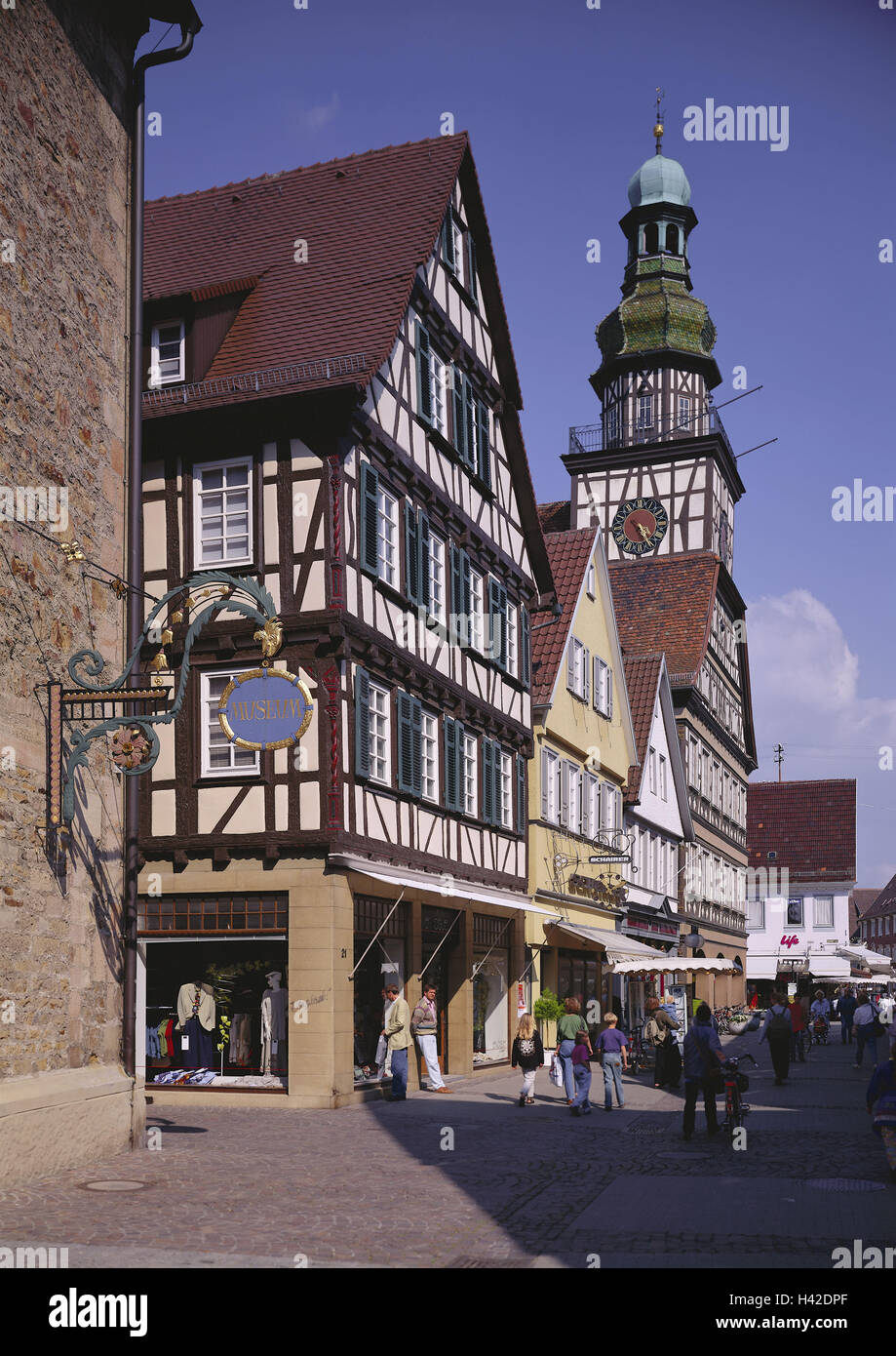 Allemagne, cauchemar, Kirchheim-Teck souabe, maisons à colombages, l'hôtel de ville, hôtel de ville, hôtel de ville, tour, maisons à colombages, l'architecture, Vieille Ville, Chambre line, structures, historique, architecture, monument, des lieux d'intérêt, Banque D'Images