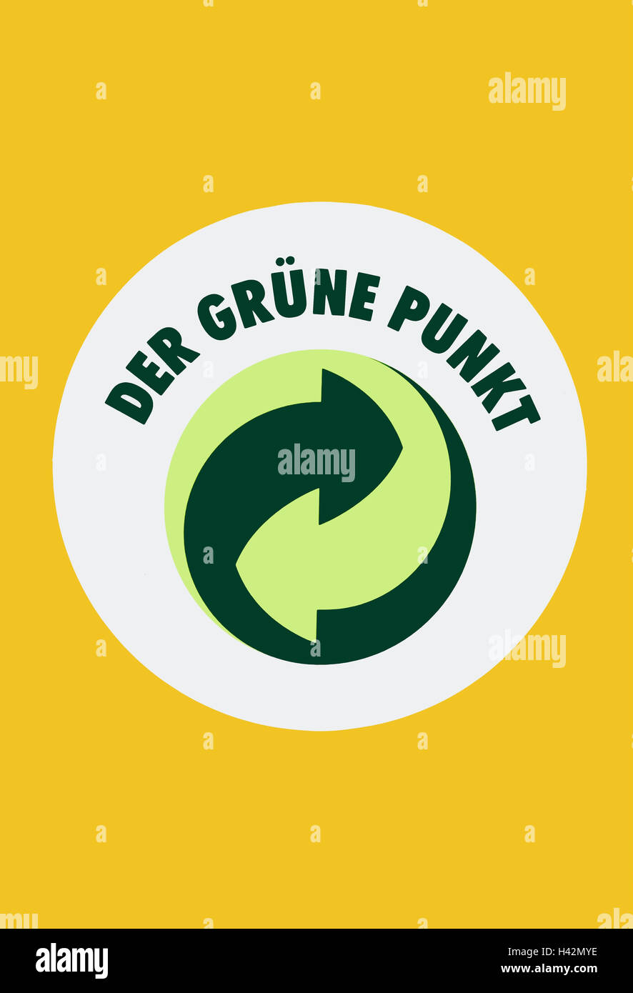 Icône, le recyclage, le "point vert", déchets, ordures, déchets, économie de l'industrie des déchets, tri des déchets, ordures, séparation, séparation des matériaux, le recyclage, la protection de l'environnement, jaune, enveloppes, enveloppe de l'élimination des déchets, ordures, déchets, matériaux précieux, récupération, logo, cycle, cycle des déchets, de l'environnement, de l'environnement en cours, Banque D'Images