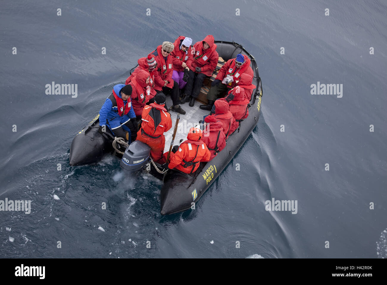 L'Antarctique, l'océan Antarctique, canot, en caoutchouc, à partir de la personne ci-dessus, Banque D'Images