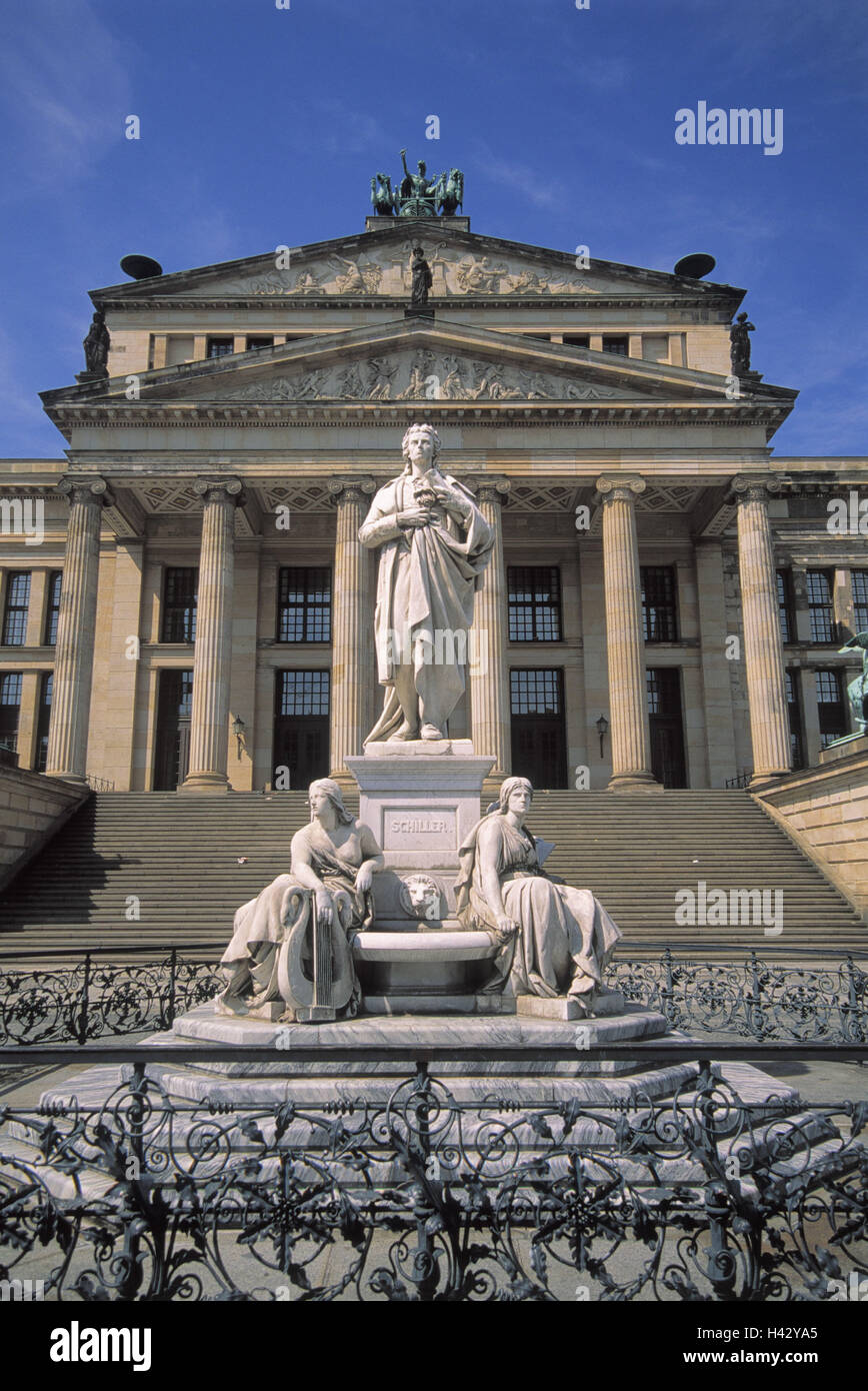 Allemagne, Berlin, le gendarme du marché, la salle de concert, Schiller's monument, l'Europe, la ville, capitale, ville, partie centrale de Berlin, d'un bâtiment, le théâtre, l'architecture, construit en 1818 - en 1821, le classicisme de style architectural, l'architecte Schinkel, place o Banque D'Images
