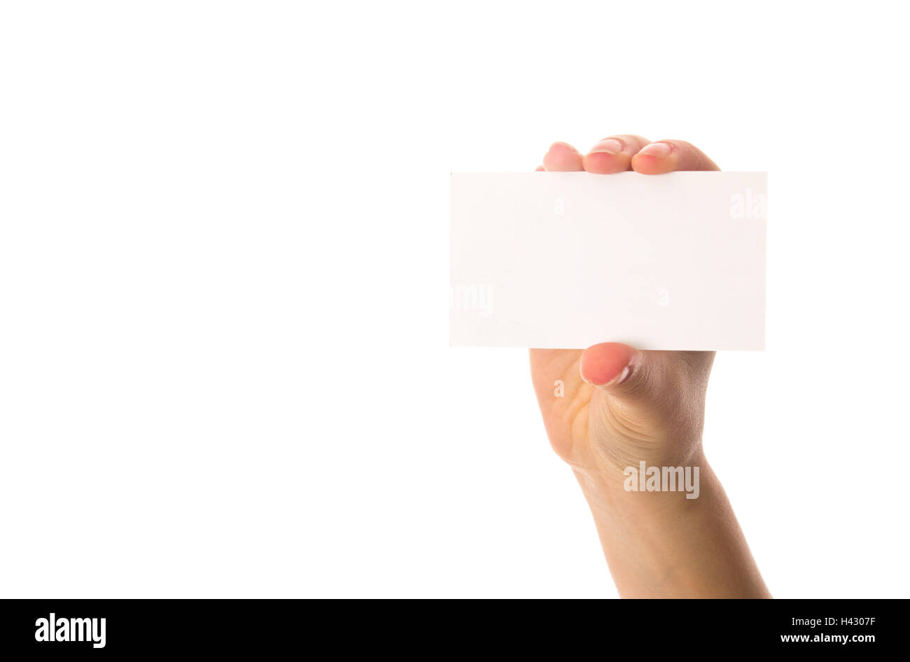 Woman's hand holding white card Banque D'Images