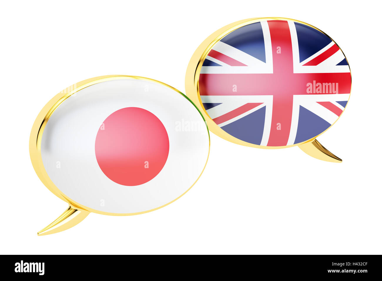 Les bulles, conversation anglais-concept. Le rendu 3D isolé sur fond blanc Banque D'Images