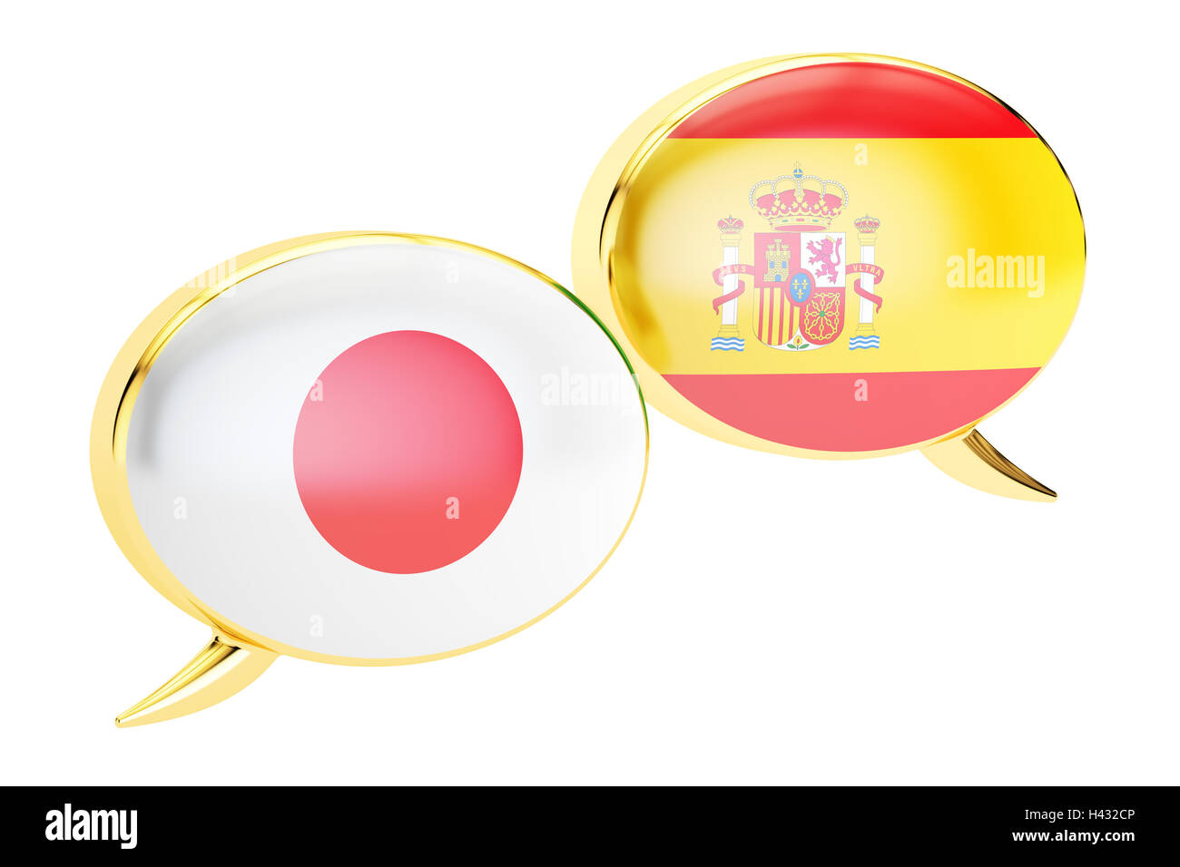 Les bulles, Japanese-Spanish concept de conversation. Le rendu 3D isolé sur fond blanc Banque D'Images