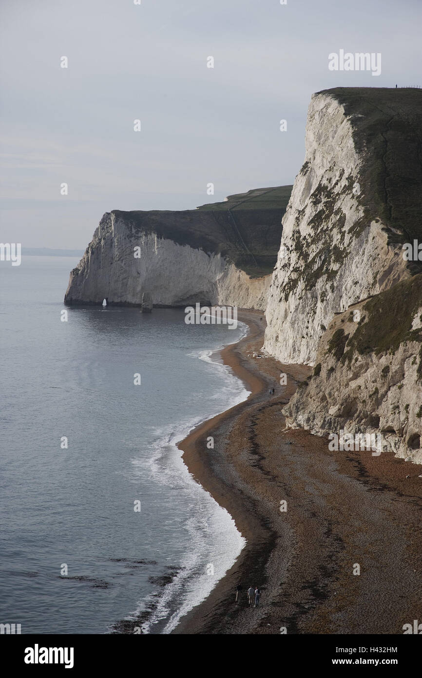 La Grande-Bretagne, pays étroit du sud, la loi Littoral, falaises, plage, mer, île, littoral, paysage, paysage côtier, la bile, la côte escarpée, falaise, falaises de craie, point d'intérêt, plage de graviers, nature, personne, en poussette, à pied, de la plage à pied, vue, Banque D'Images