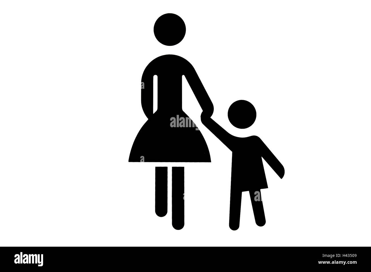 L'icône, l'écrou, enfant, main à main, noir et blanc, icône, conception, femme, femme, enfant, rendez-vous, parent, la maternité, l'éducation, l'éducation des enfants, les parents isolés, la politique de la famille, la planification familiale, l'enfant-friendly, Banque D'Images