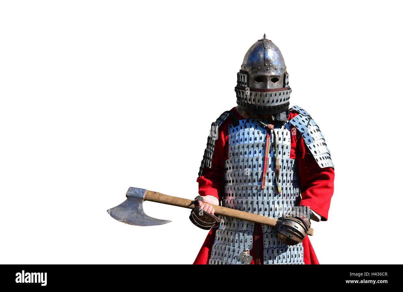 Armures de métal médiévale et le casque warrior isolated over white Banque D'Images