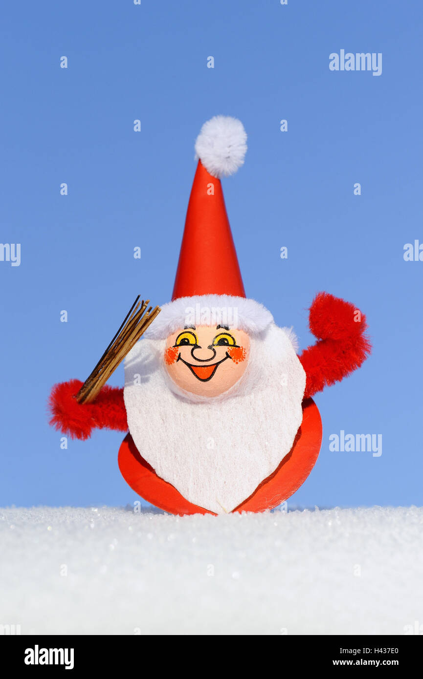 La figure du Père Noël, la neige, le ciel, Banque D'Images