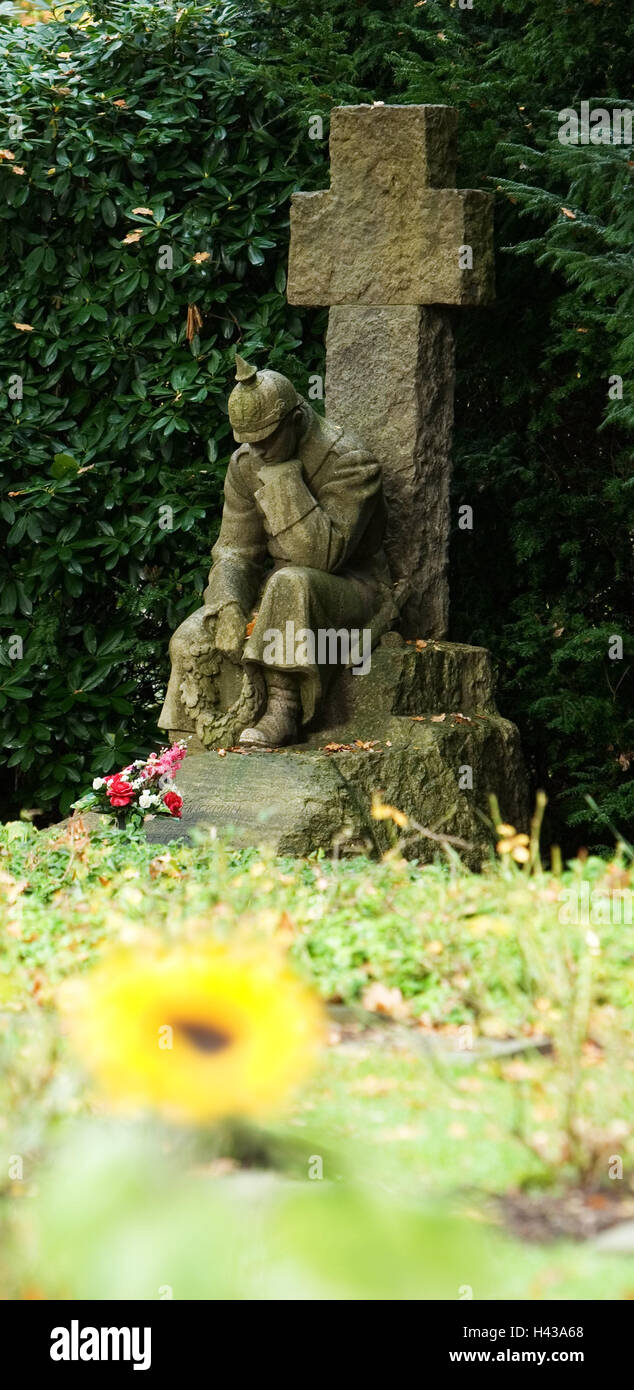 Cimetière, tombeau figure, soldat, croix, des données sol cimetière