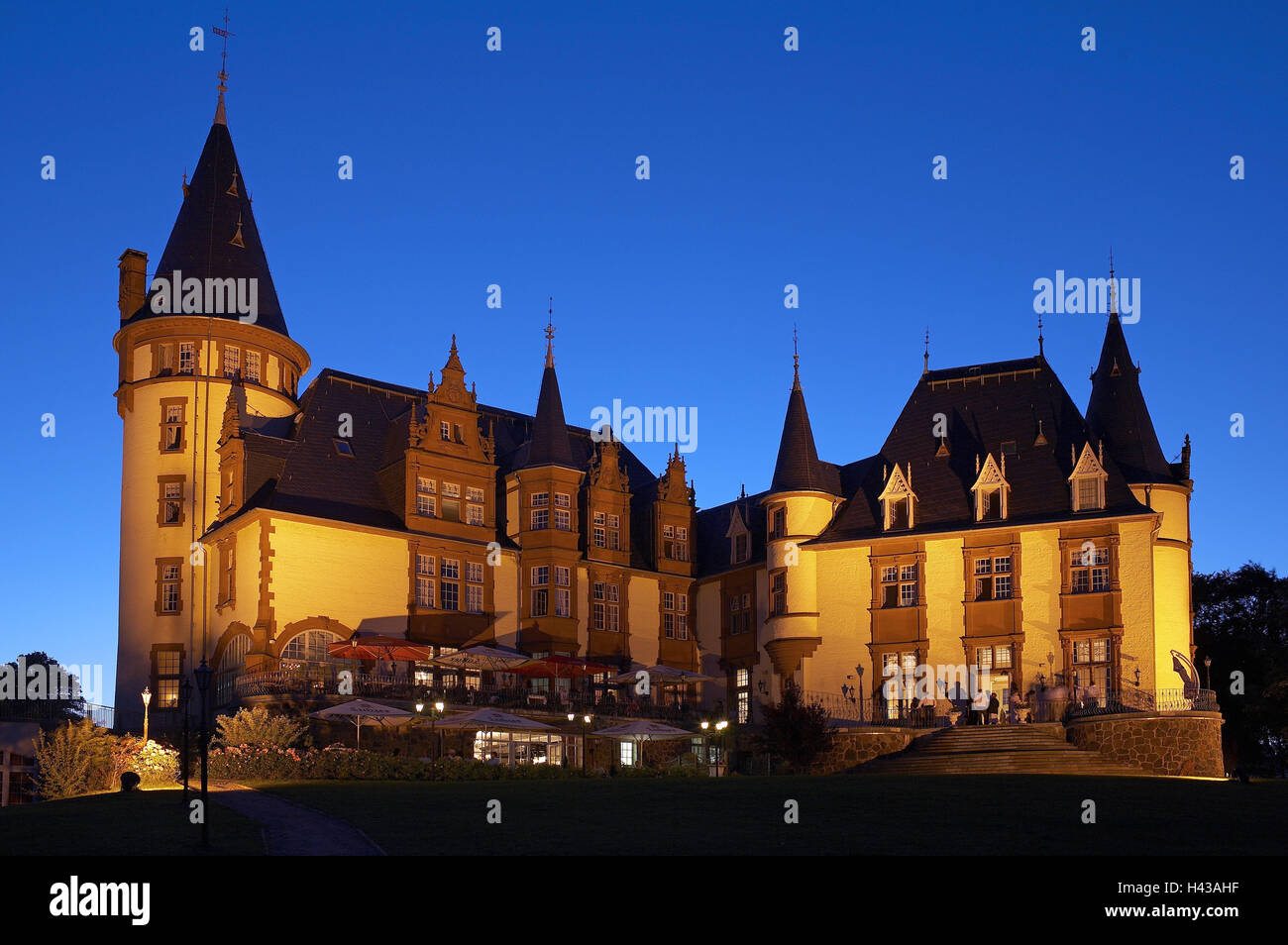 L'Allemagne, les lacs de Mecklembourg plaine pleine, l'arrêt, castle hotel, le soir, Banque D'Images