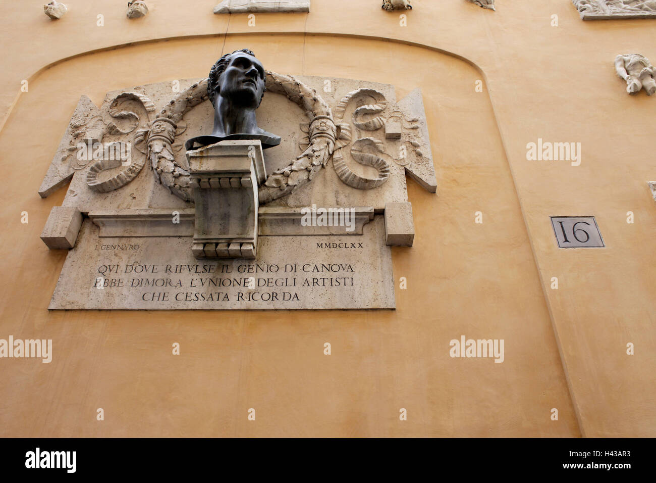 L'Italie, Rome, Via Antonio Canova, Canova studio, façade, détail, Banque D'Images