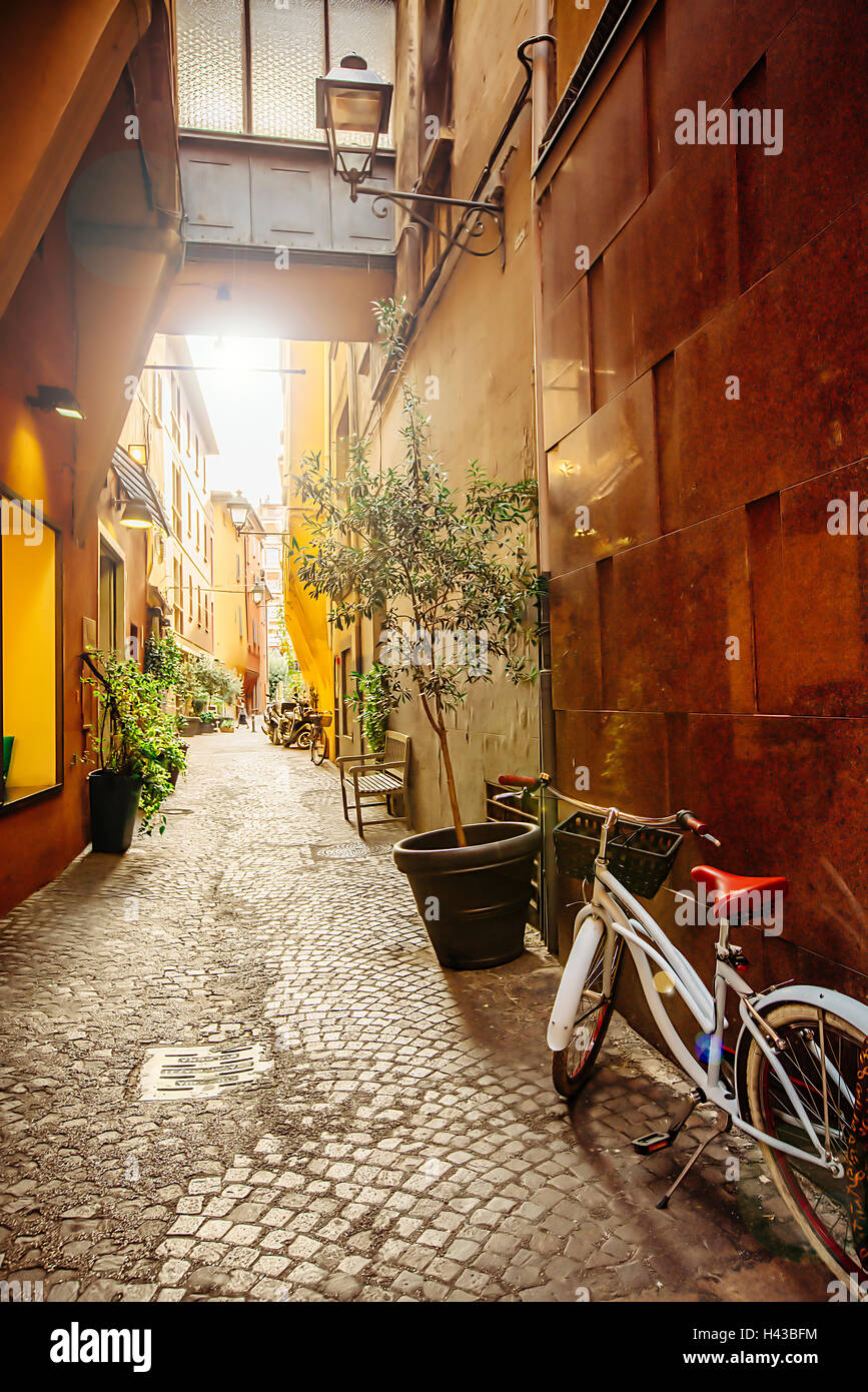 Location de cobblestone alley, Bologne, Emilie-Romagne, Italie Banque D'Images