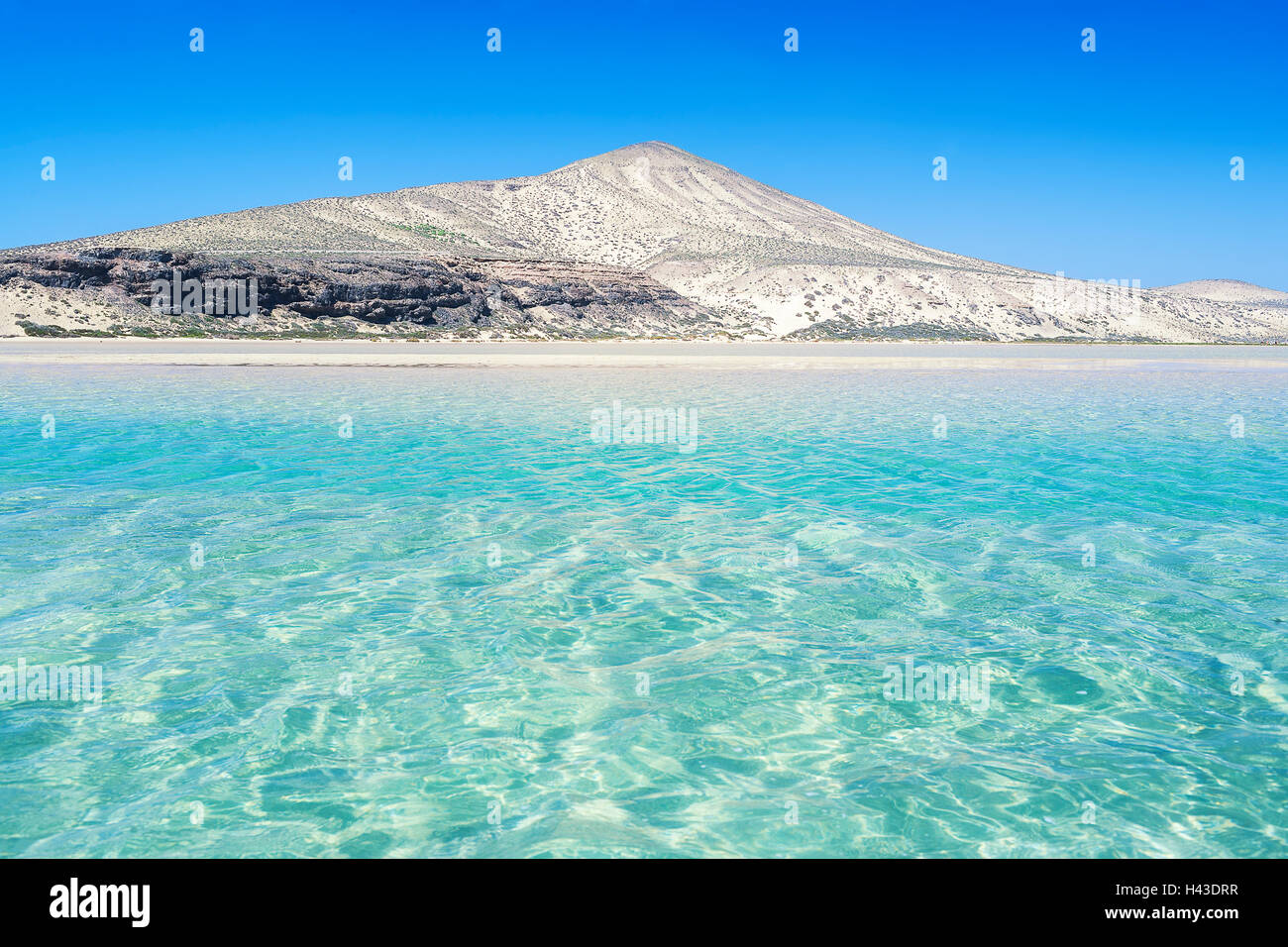 L'eau turquoise, la plage Esmeralda, jandia peninsula, Fuerteventura, îles canaries, espagne Banque D'Images