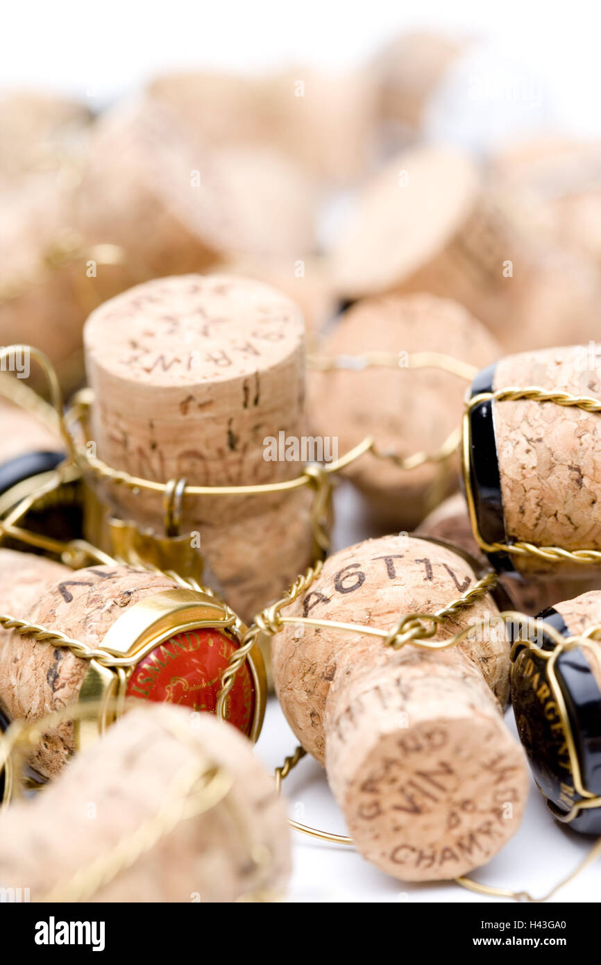 Les bouchons de champagne, de nombreux, close-up, Banque D'Images