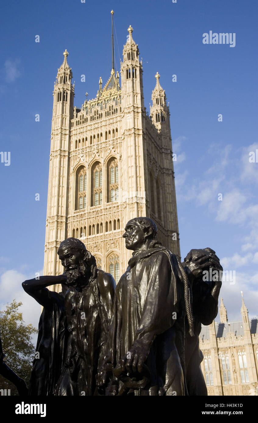 Le Parlement, London, Victoria Tower Gardens, Sculpture 'Les Bourgeois Calais', Banque D'Images