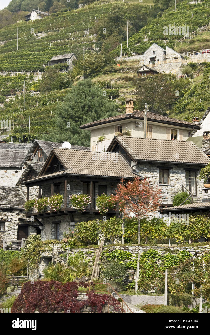 Suisse, Tessin, vallée de Verzasca, Vogorno, maison de village, montagne, Banque D'Images