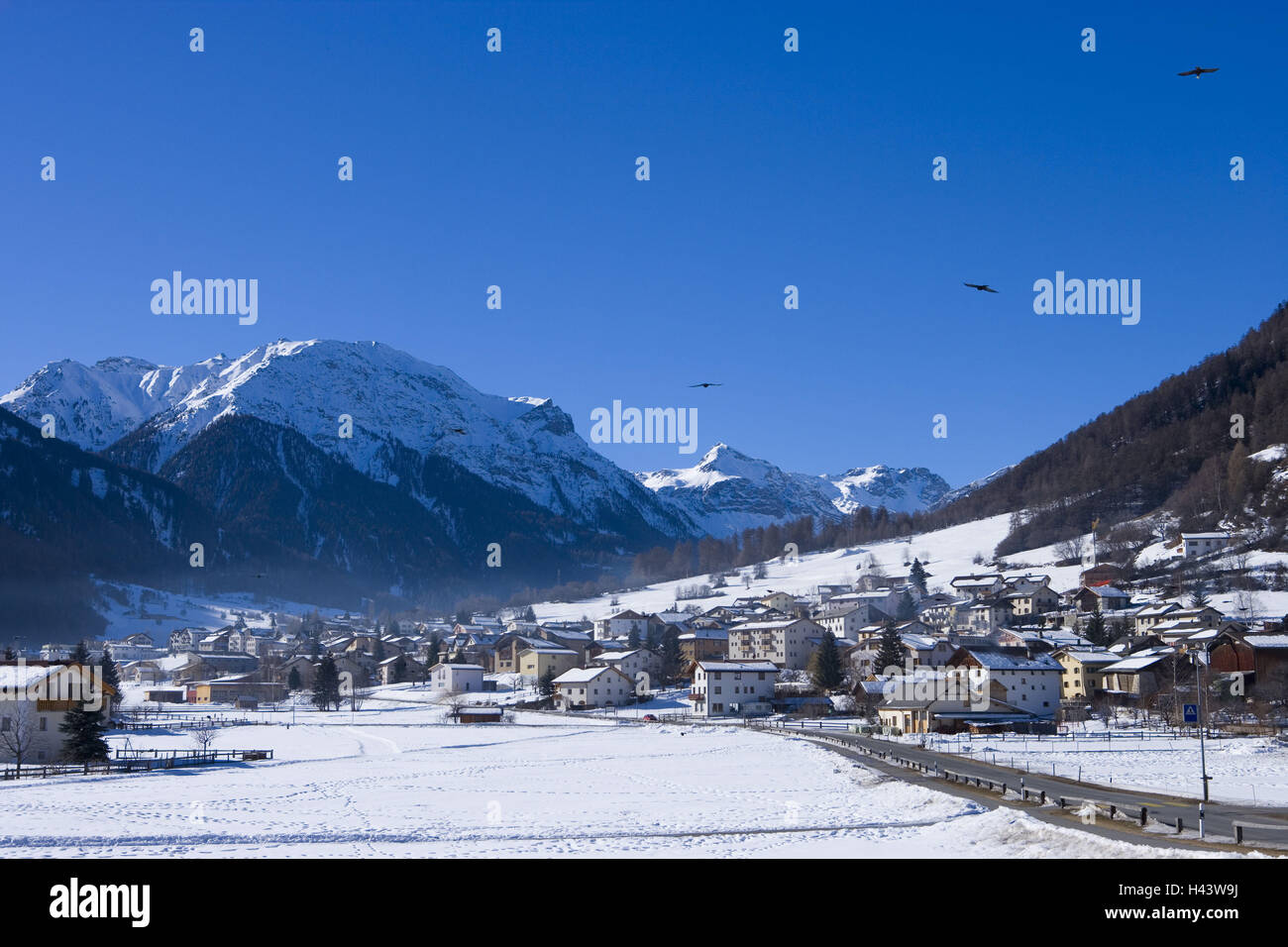 La Suisse, Grisons, 'Val Müstair', Müstair, vue locale, l'hiver, Banque D'Images
