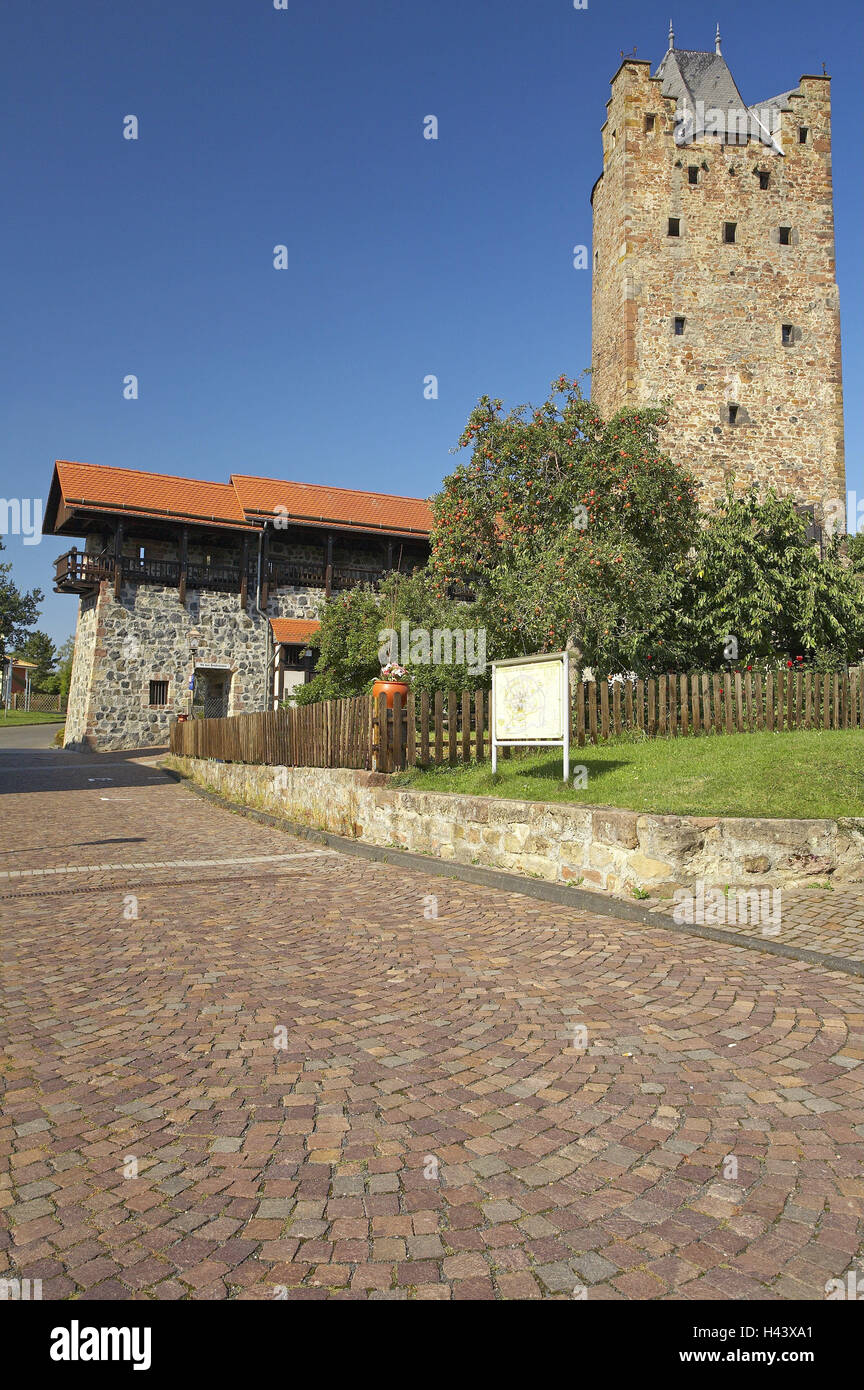 Allemagne, Hesse, Fritzlar, Vieille Ville, tour grise, la ville, la destination, le lieu d'intérêts, bâtiment, architecture, pavés, zone piétonne, à l'extérieur, historiquement, déserte, Banque D'Images