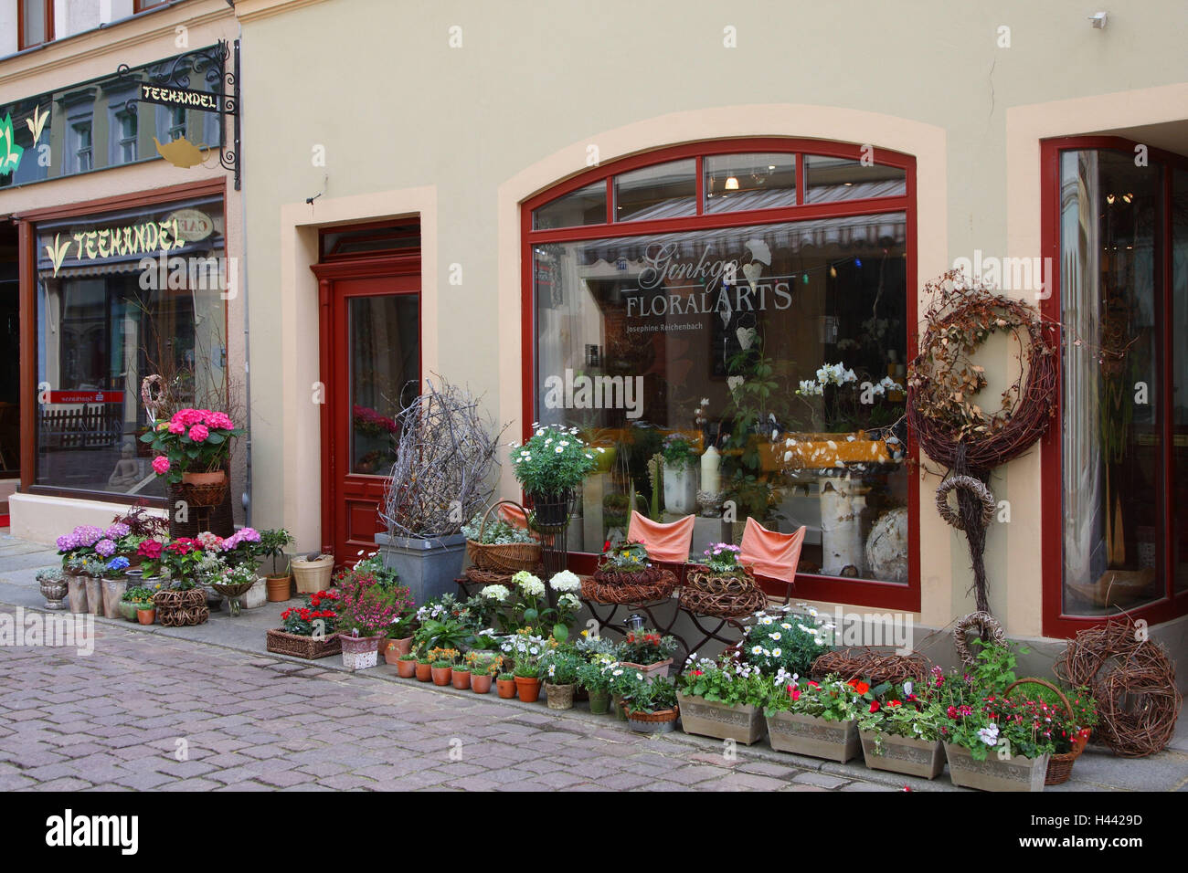 L'Allemagne, la Suisse Saxonne, Pirna, Vieille Ville, flower business, Banque D'Images