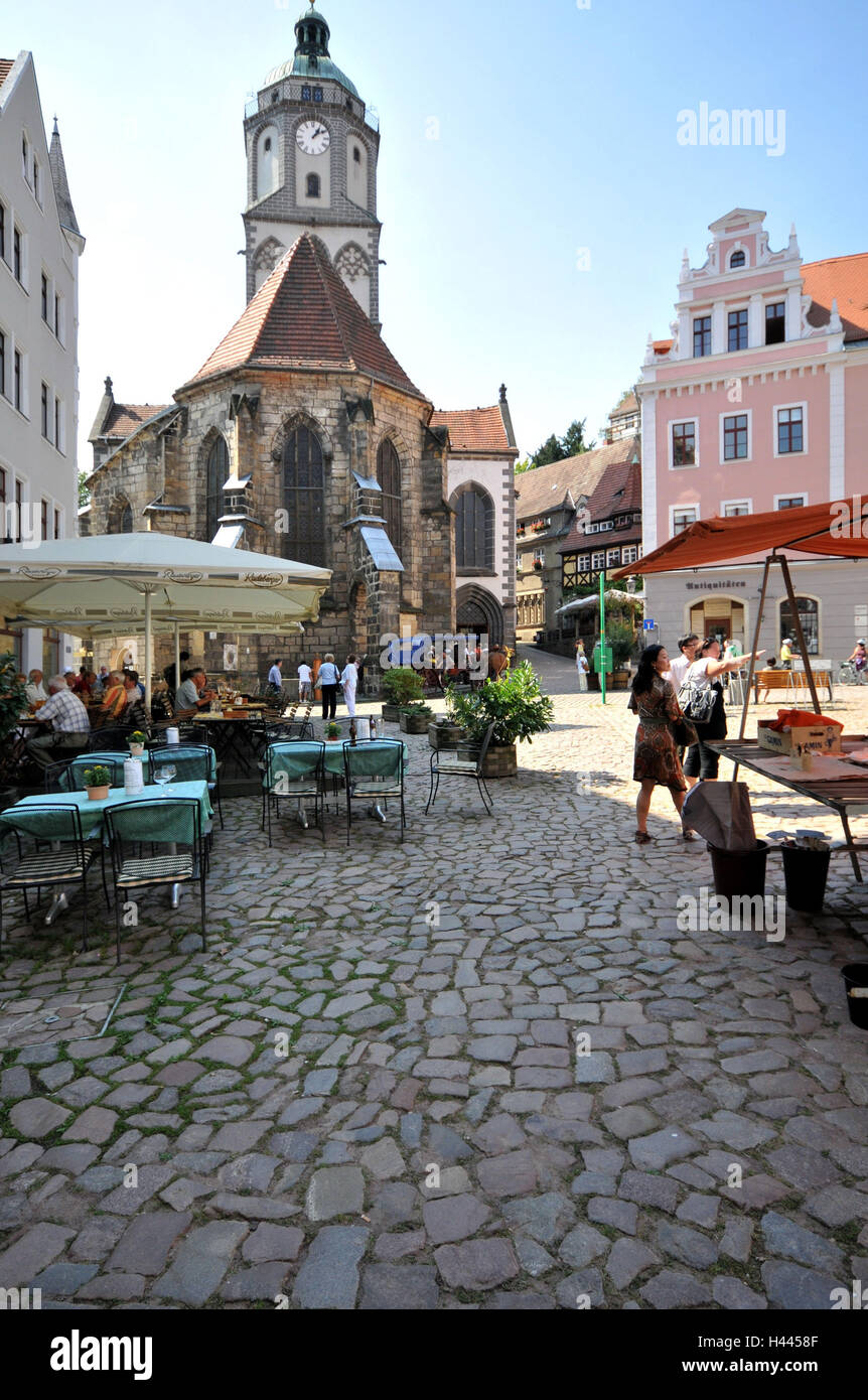 Eglise Notre Dame, café de la rue, marché, Meissen, Saxe, Allemagne, Banque D'Images