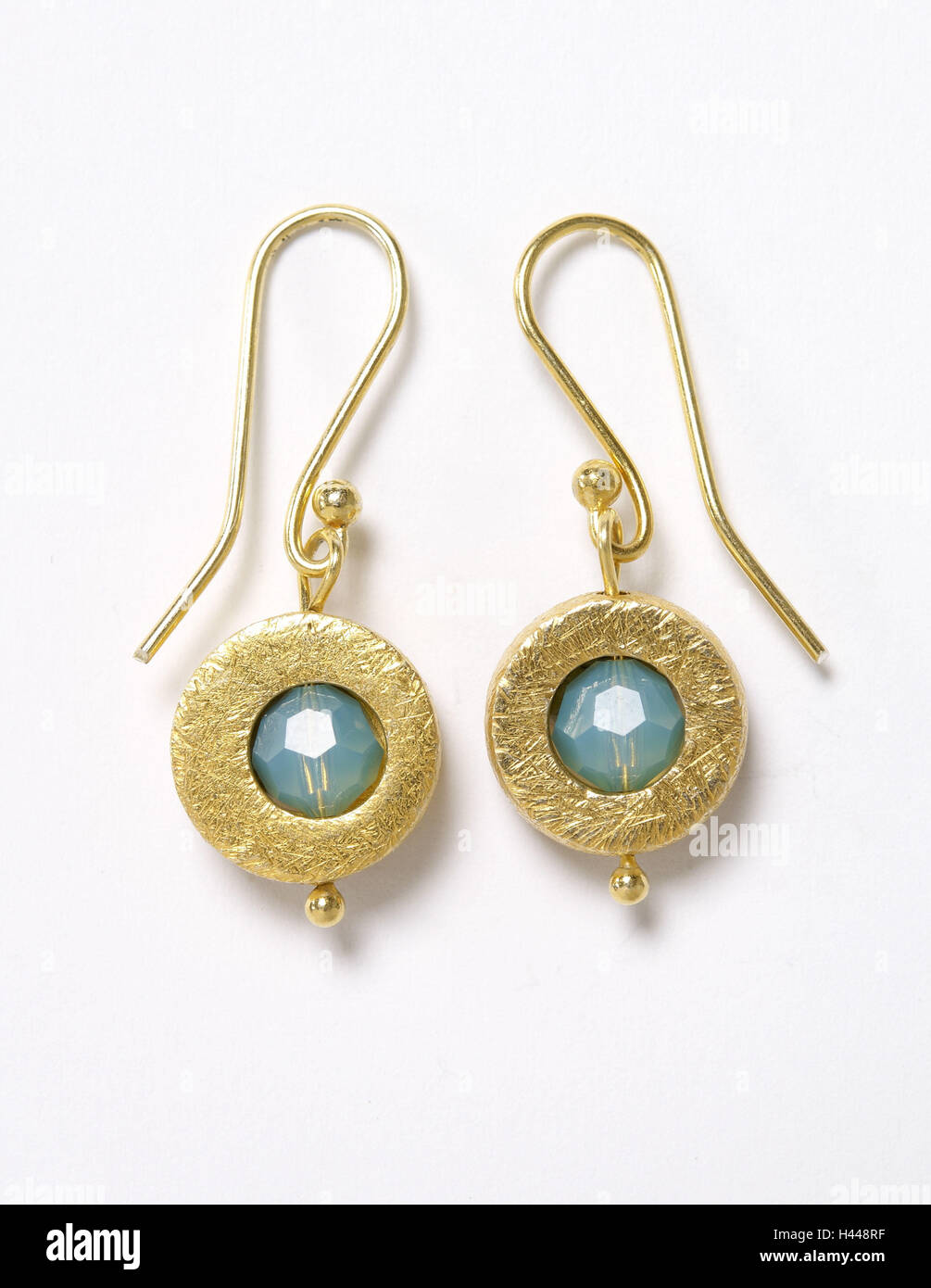 Boucles d'oreilles, or, perles de verre, turquoise, Banque D'Images