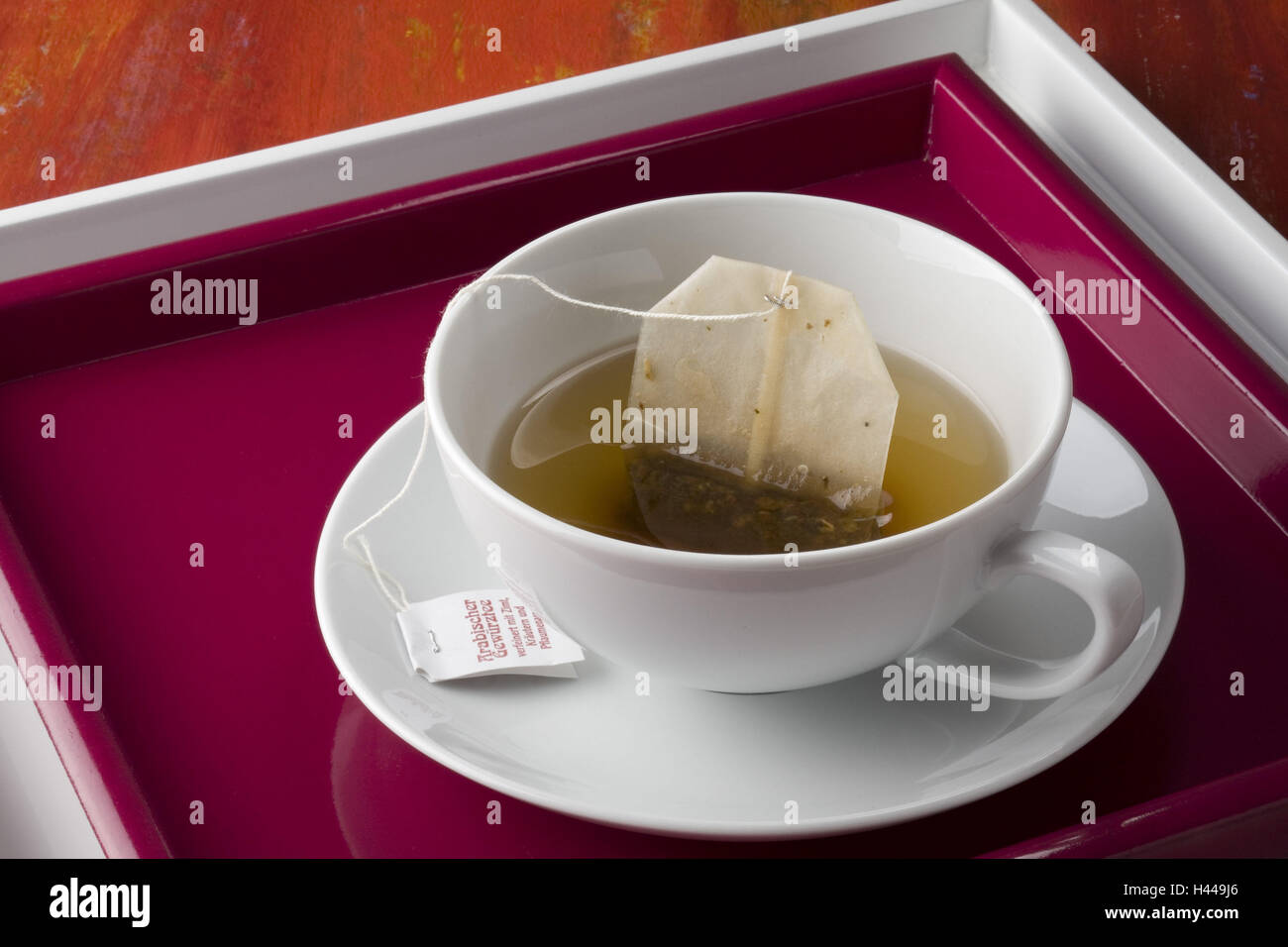 Comprimé, tasse de thé, sac, détail, Banque D'Images