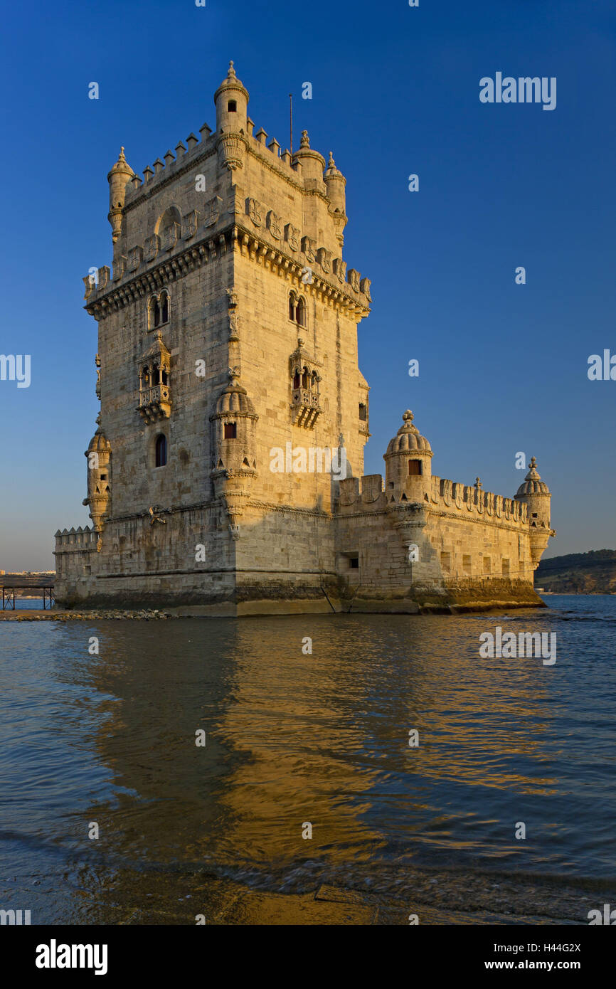 Portugal, Lisbonne, la tour de Belém, le coucher du soleil, Banque D'Images