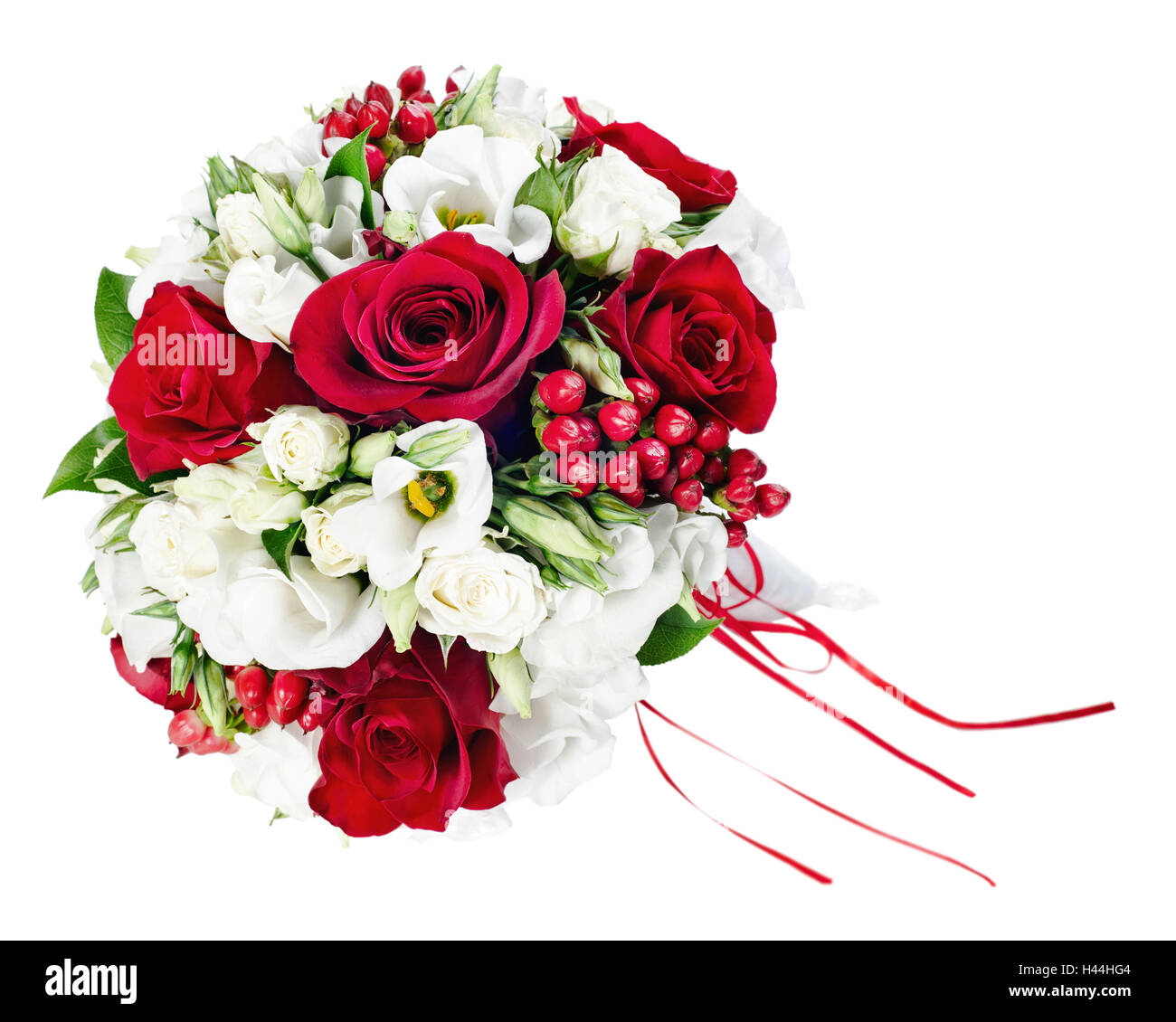 Bouquet de mariage coloré de fleurs pour mariée isolé sur fond blanc. Banque D'Images