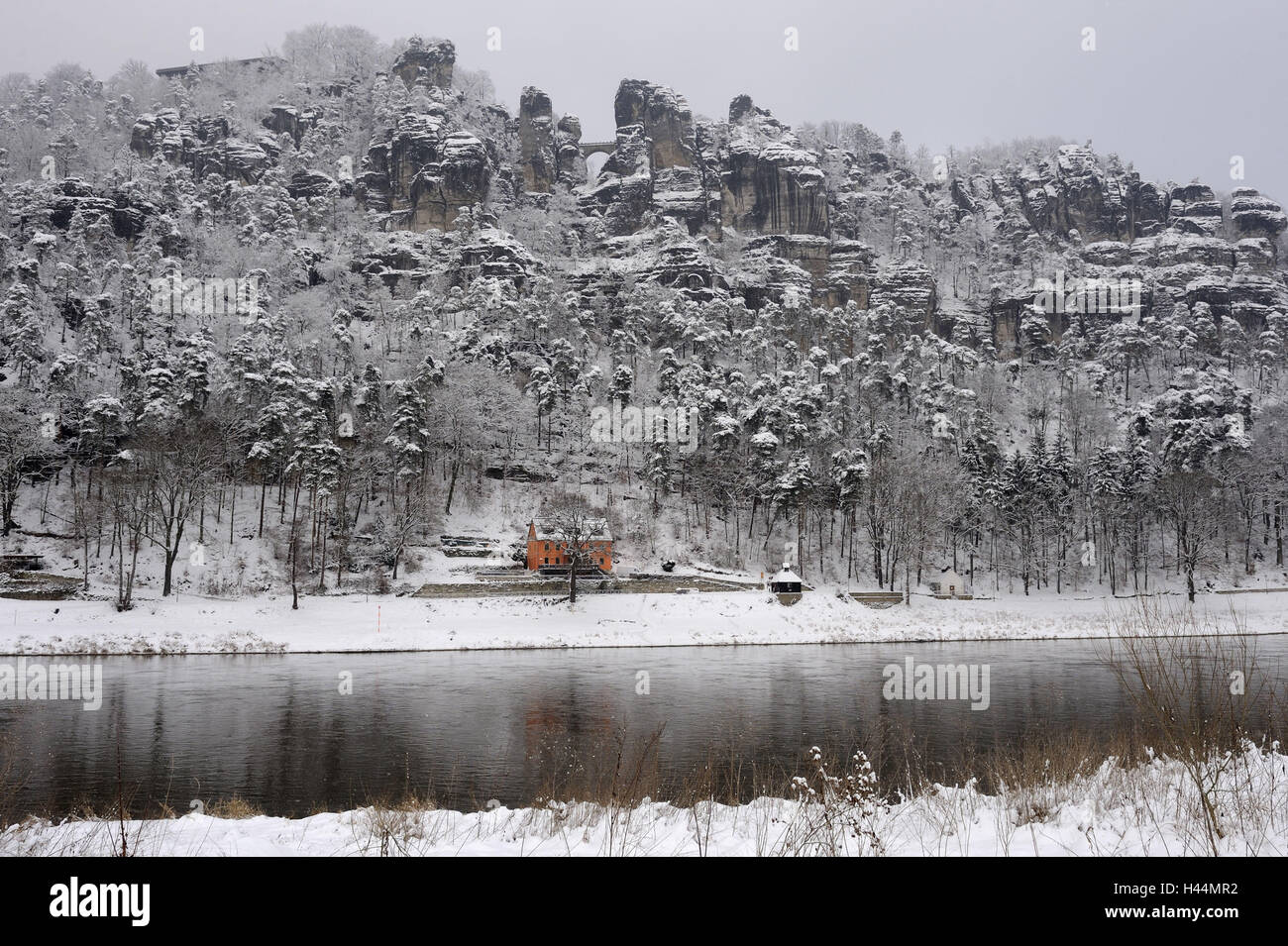 Parc National Suisse Saxonne, Elbsandsteingebirge, bastion, hiver, Banque D'Images