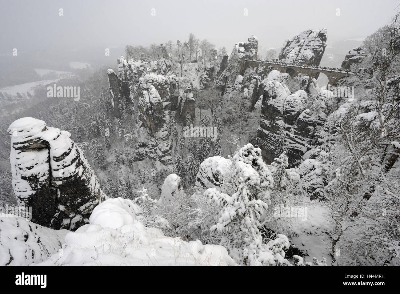 Parc National Suisse Saxonne, Elbsandsteingebirge, bastion, hiver, Banque D'Images