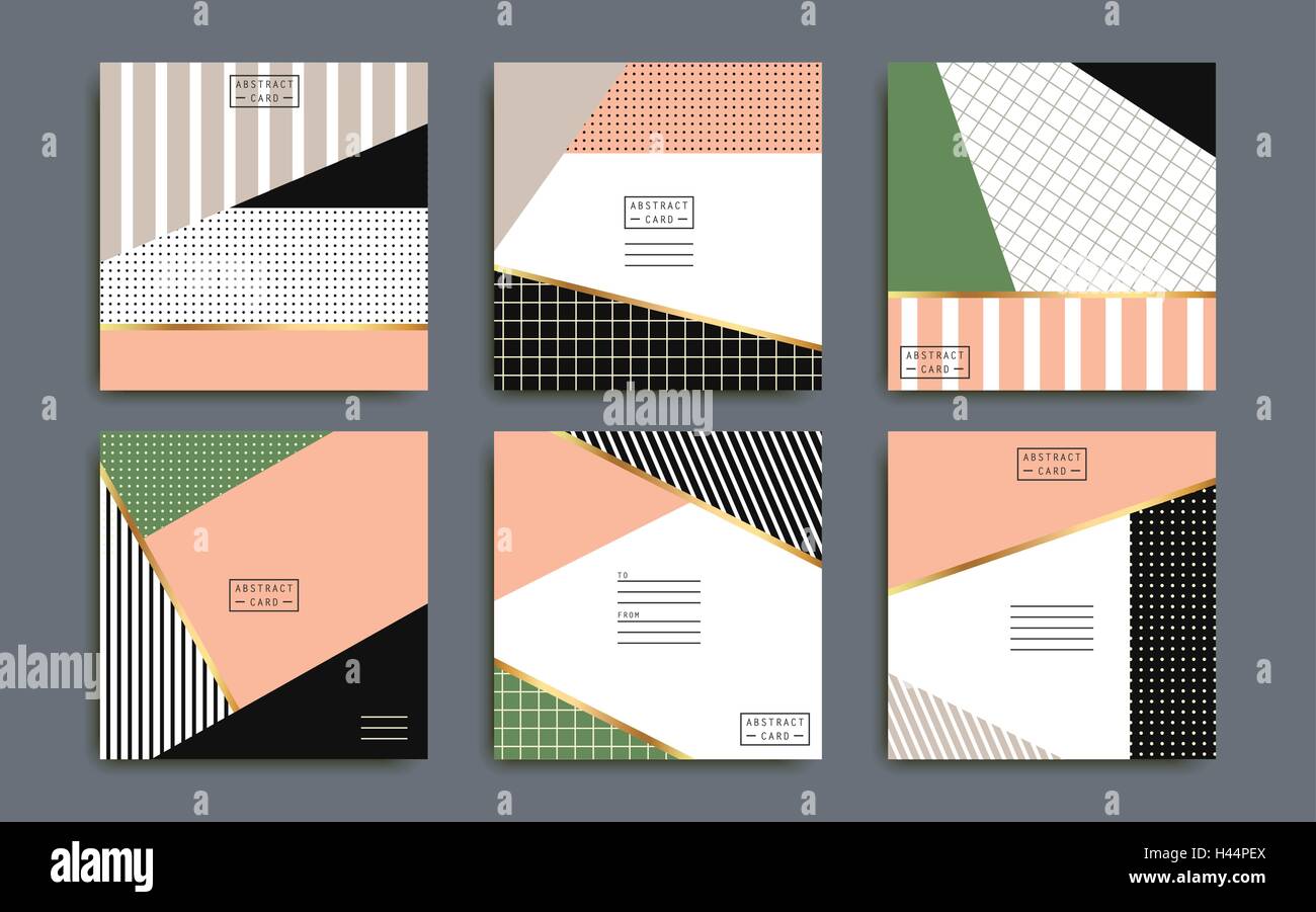 Jeu de carte géométrique abstraite, rayures, carreaux et éléments en pointillés, modèle pour la carte ou l'arrière-plan Illustration de Vecteur