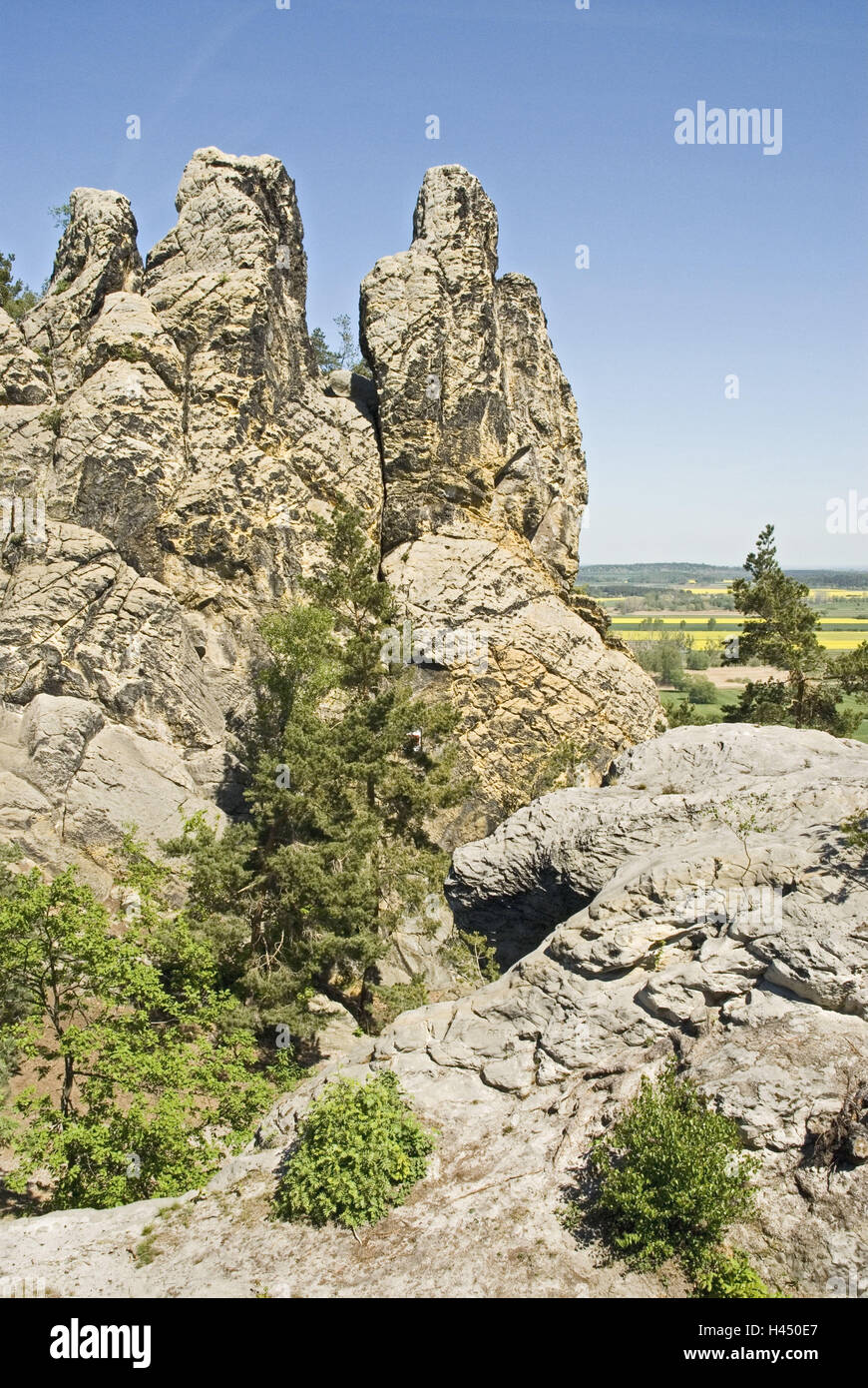 Allemagne (Saxe-Anhalt), contreforts montagneux du Harz, Blankenburg, Timmenrode, devil's mur défensif, rock formation 'Hamburg coat of arms', Banque D'Images