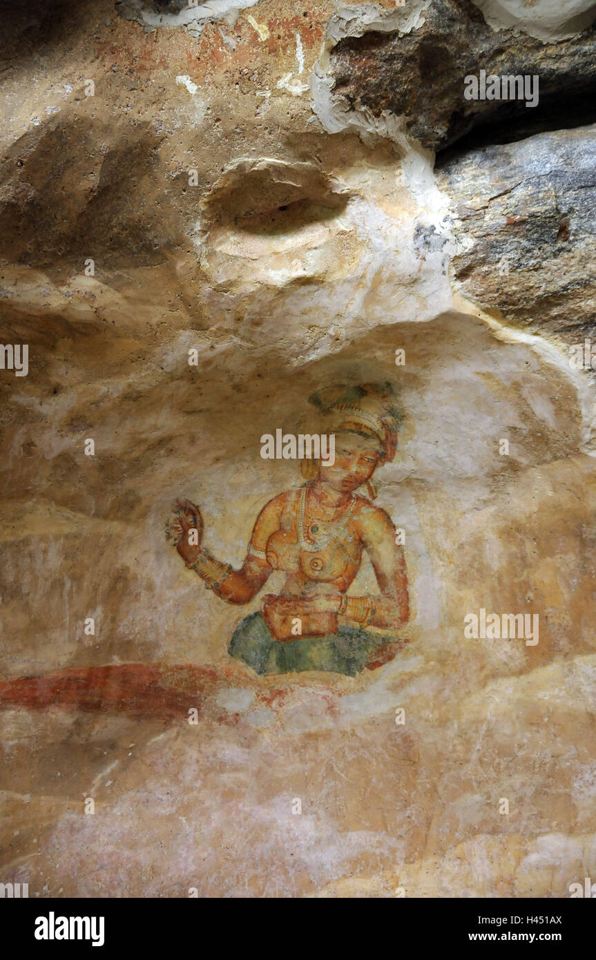 Sri Lanka, Sigiriya, falaise, peinture, Banque D'Images