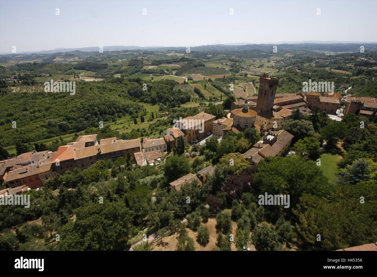 Italie, Toscane, San Miniato, vue sur la ville, la haute ville, clocher, ville, la destination, le lieu d'intérêts, capacités, structures, architecture, historiquement, vue, paysage, Hill, la largeur, la distance, Banque D'Images