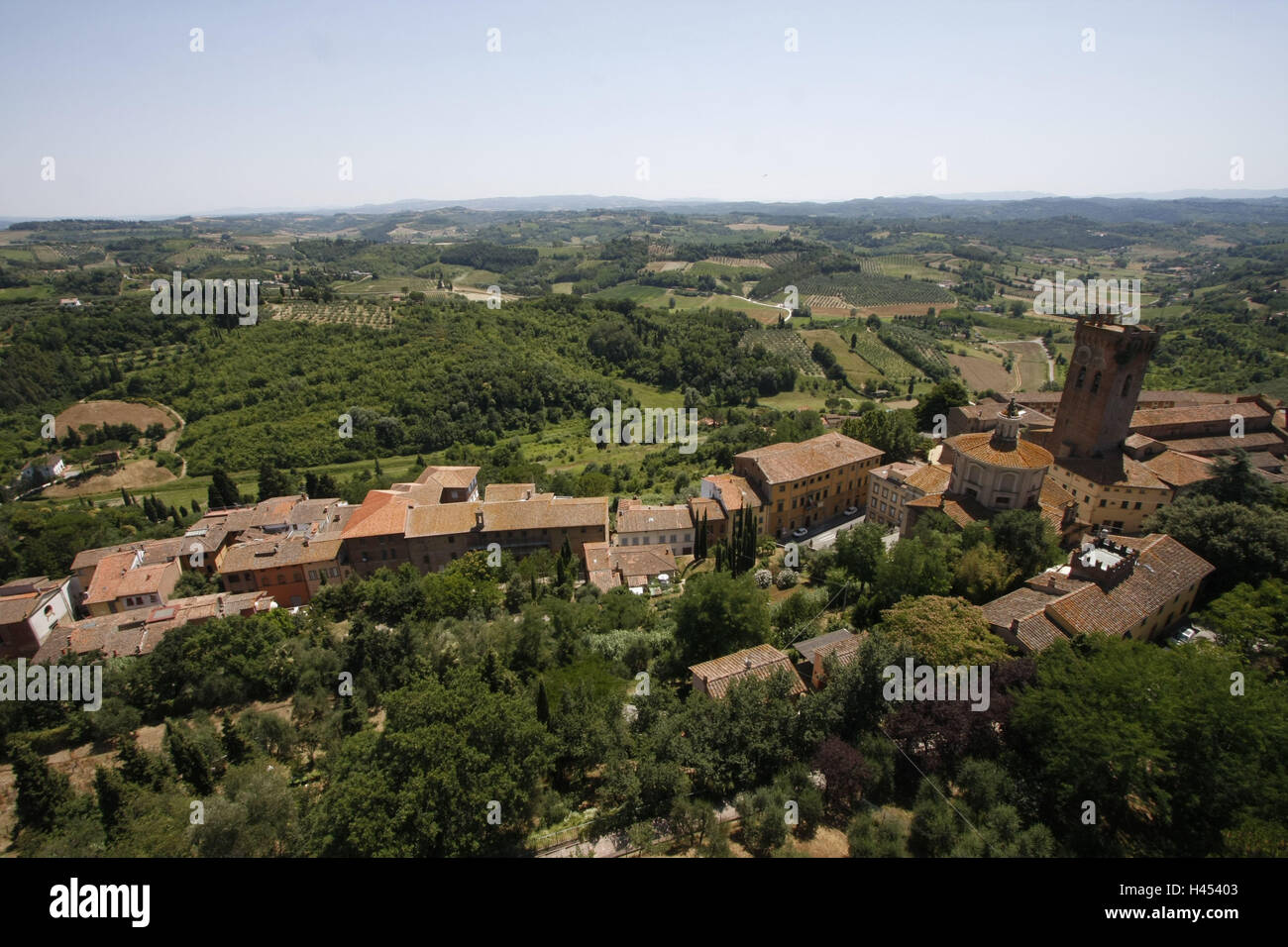 Italie, Toscane, San Miniato, vue sur la ville, la haute ville, clocher, ville, la destination, le lieu d'intérêts, capacités, structures, architecture, historiquement, vue, paysage, Hill, la largeur, la distance, Banque D'Images