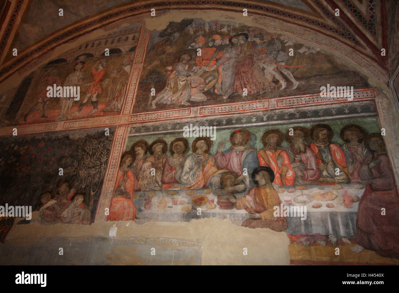 Italie, Toscane, San Miniato, Loretino oratorio, fresco, repas du soir, la ville, la destination, le lieu d'intérêts, de l'art, culture, peinture, peinture murale, oratorio, art sacré, salle de prière, la foi, la religion, le christianisme, à l'intérieur, Lorentius, Banque D'Images