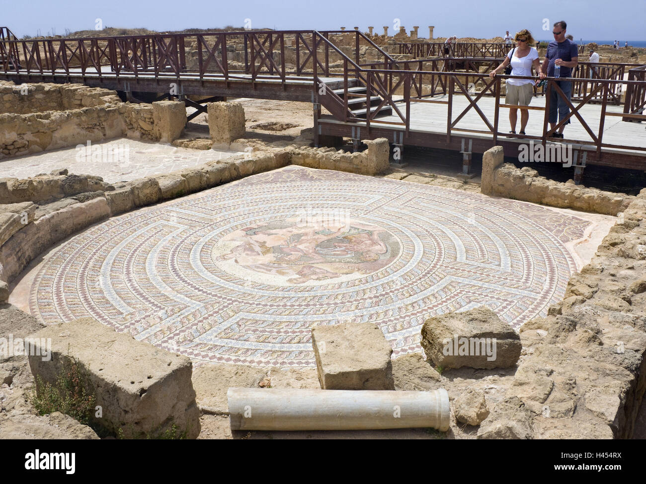 Chypre, en grec, Pafos, parc archéologique, colonie romaine, Thésée, mosaïque, tourisme Banque D'Images