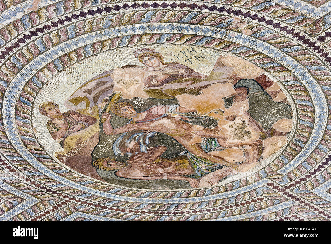 Chypre, en grec, Pafos, parc archéologique, colonie romaine, Thésée, mosaïque, détail Banque D'Images